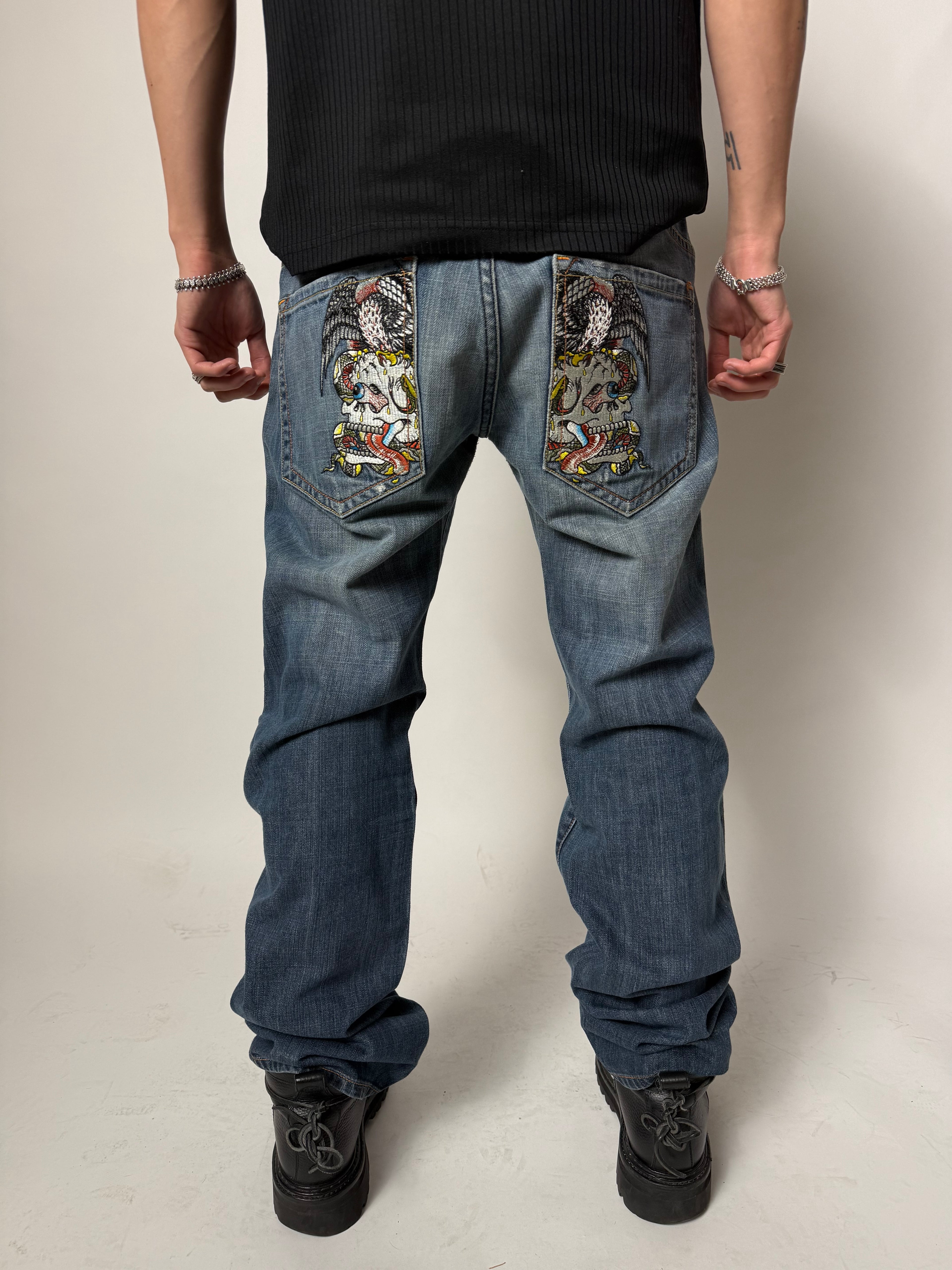Vintage Ed Hardy Baggy Denim with Back Print M/L