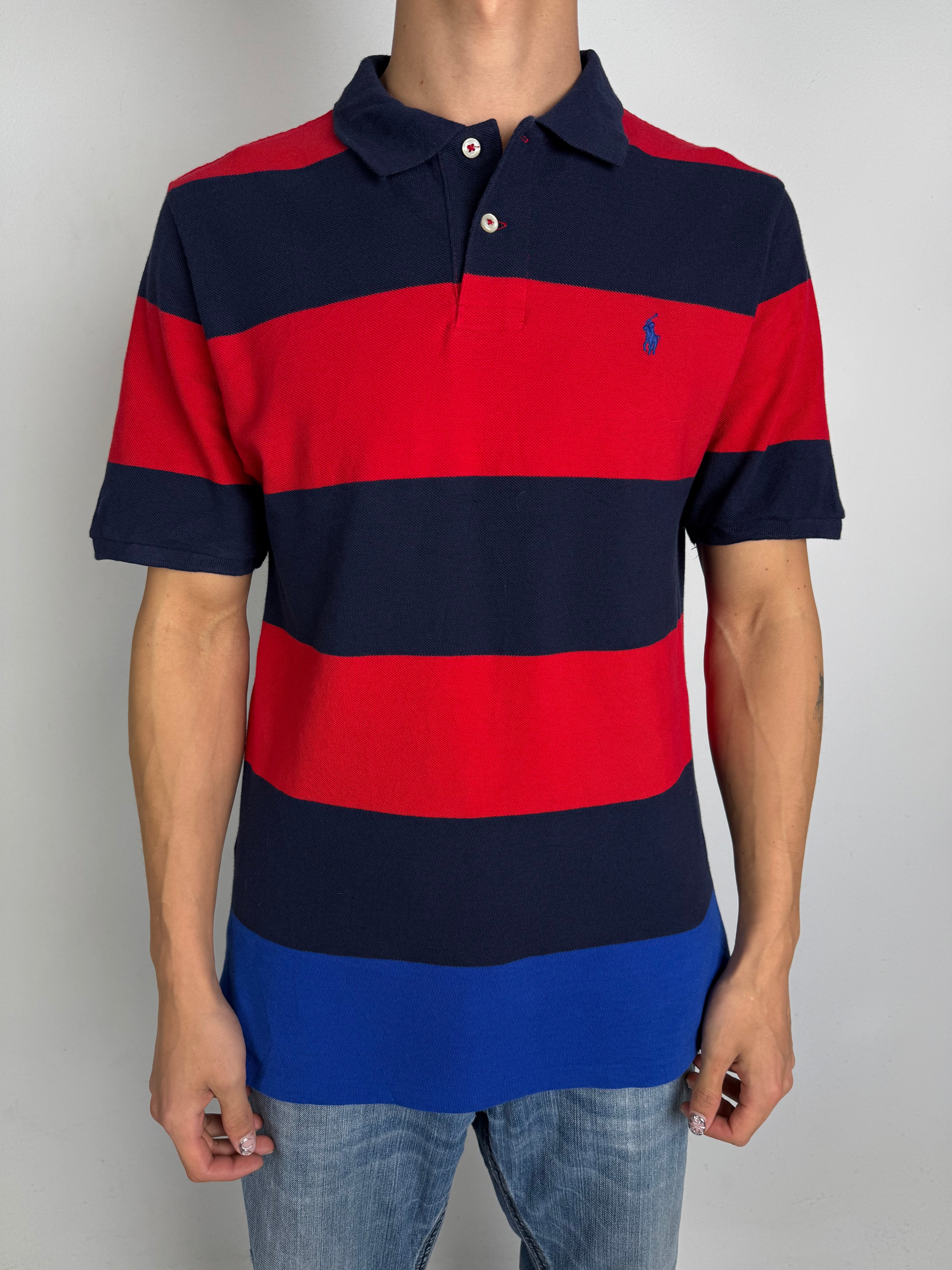 Vintage Ralph Lauren Red and Blue Striped Polo L