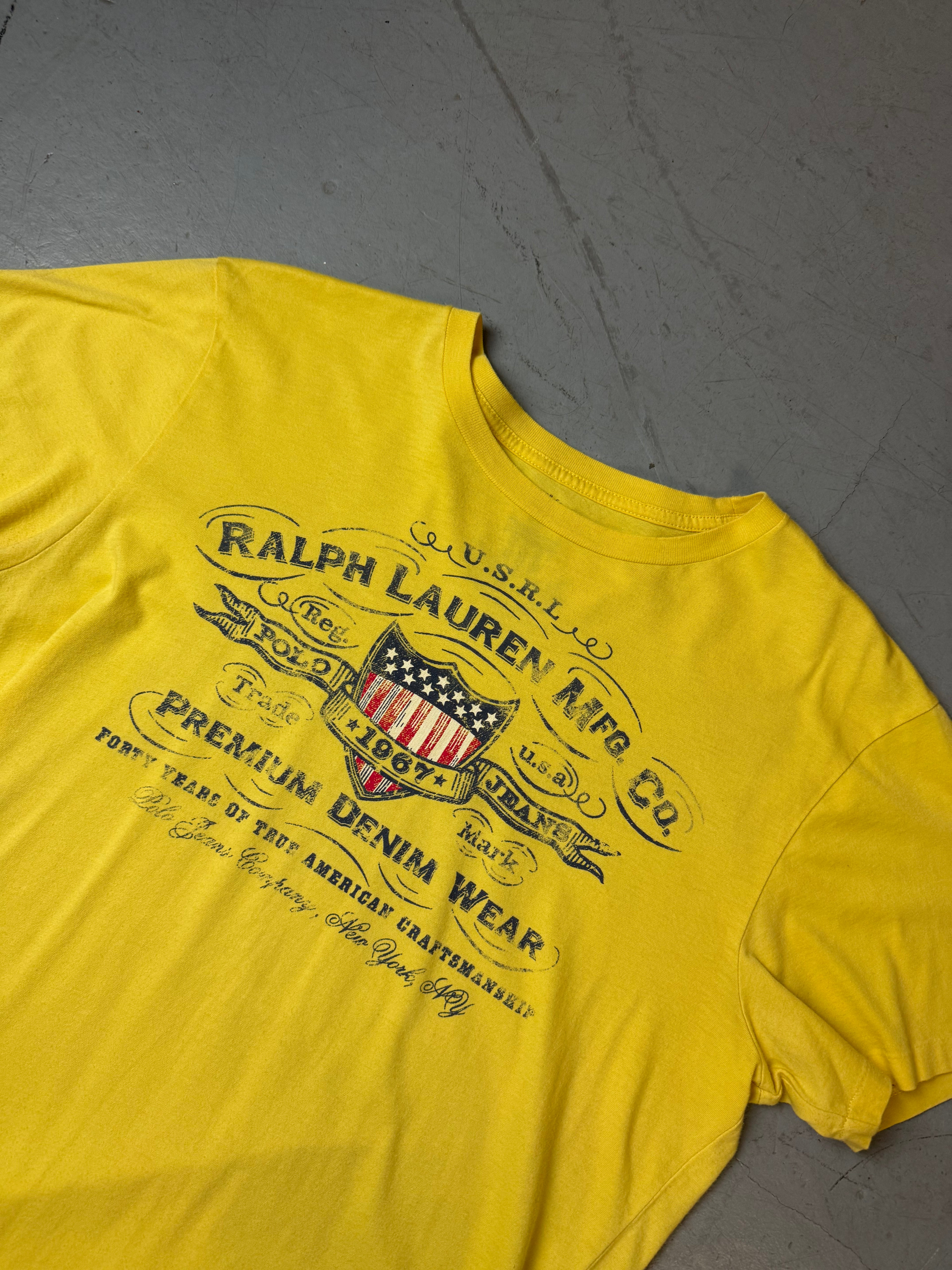 Detailbild von Vintage Ralph Lauren Yellow Printed Shirt M von vorne 