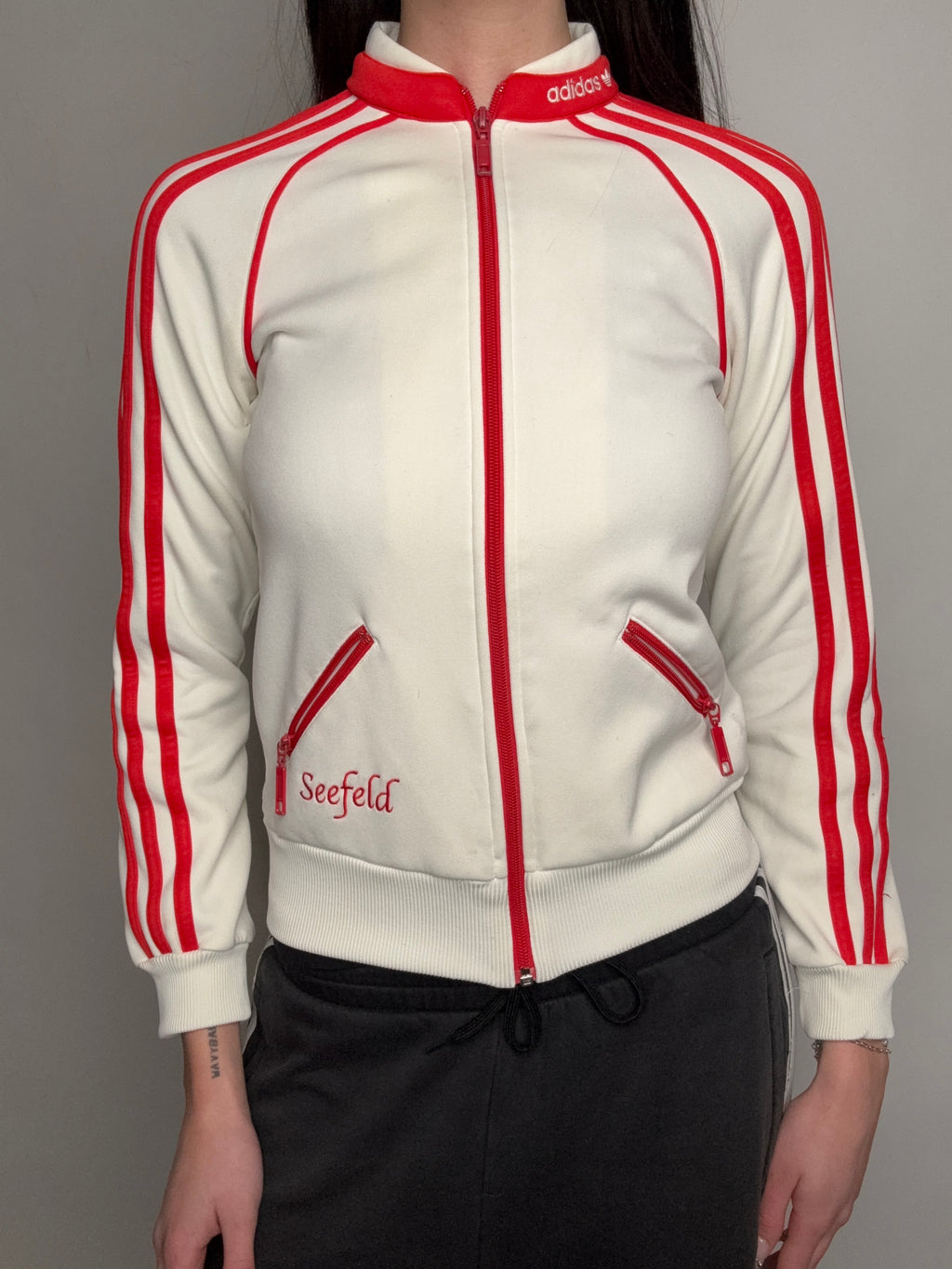 Vintage Adidas Seefeld White and Red Track Jacket S