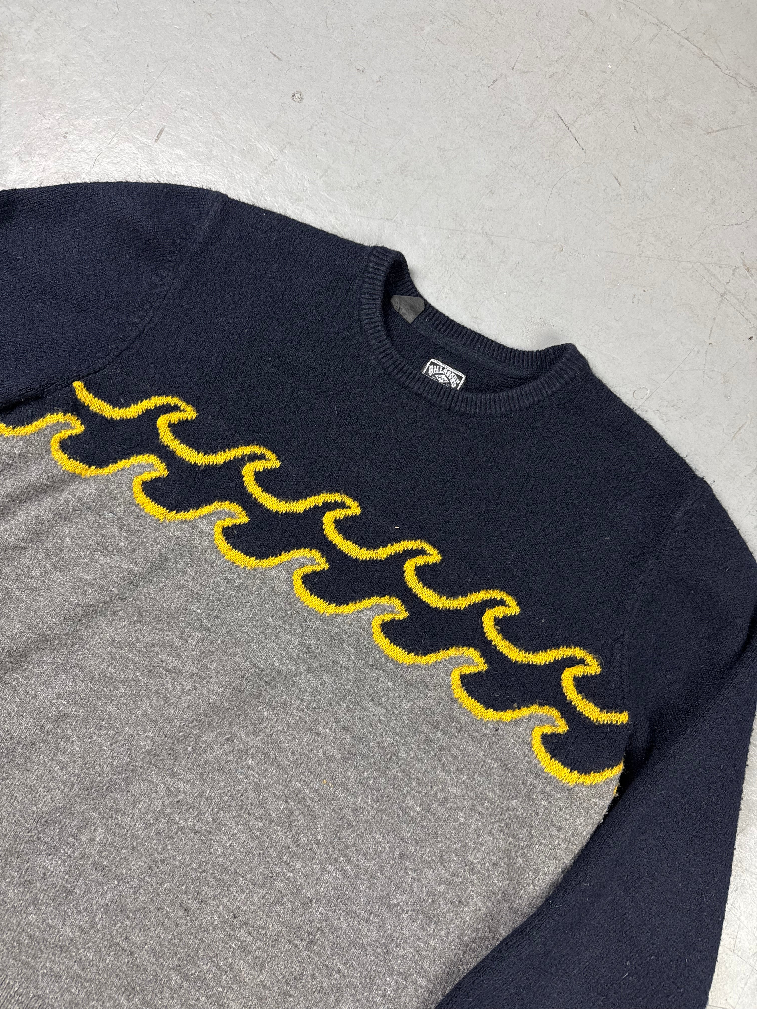 Detailbild von Vintage Billabong Waves Blue and Grey Sweater L von vorne