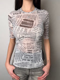 Tragebild von Vintage Miss Sixty Newspaper Mesh T-Shirt S von vorne