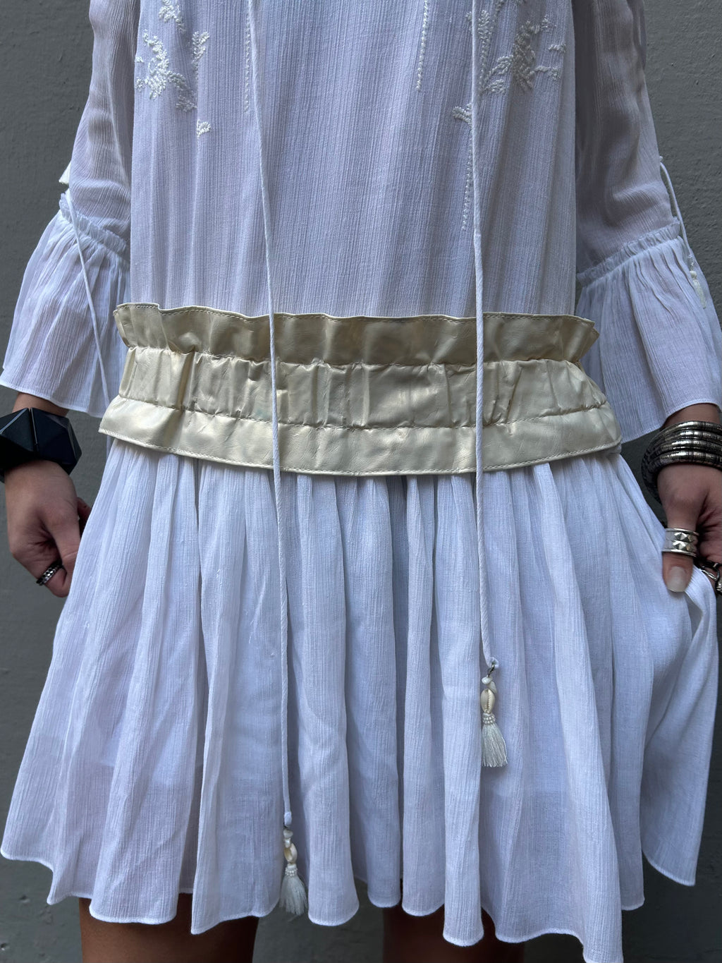 Vintage Cream Ruffle Miss Sixty Shiny Faux Leather Belt