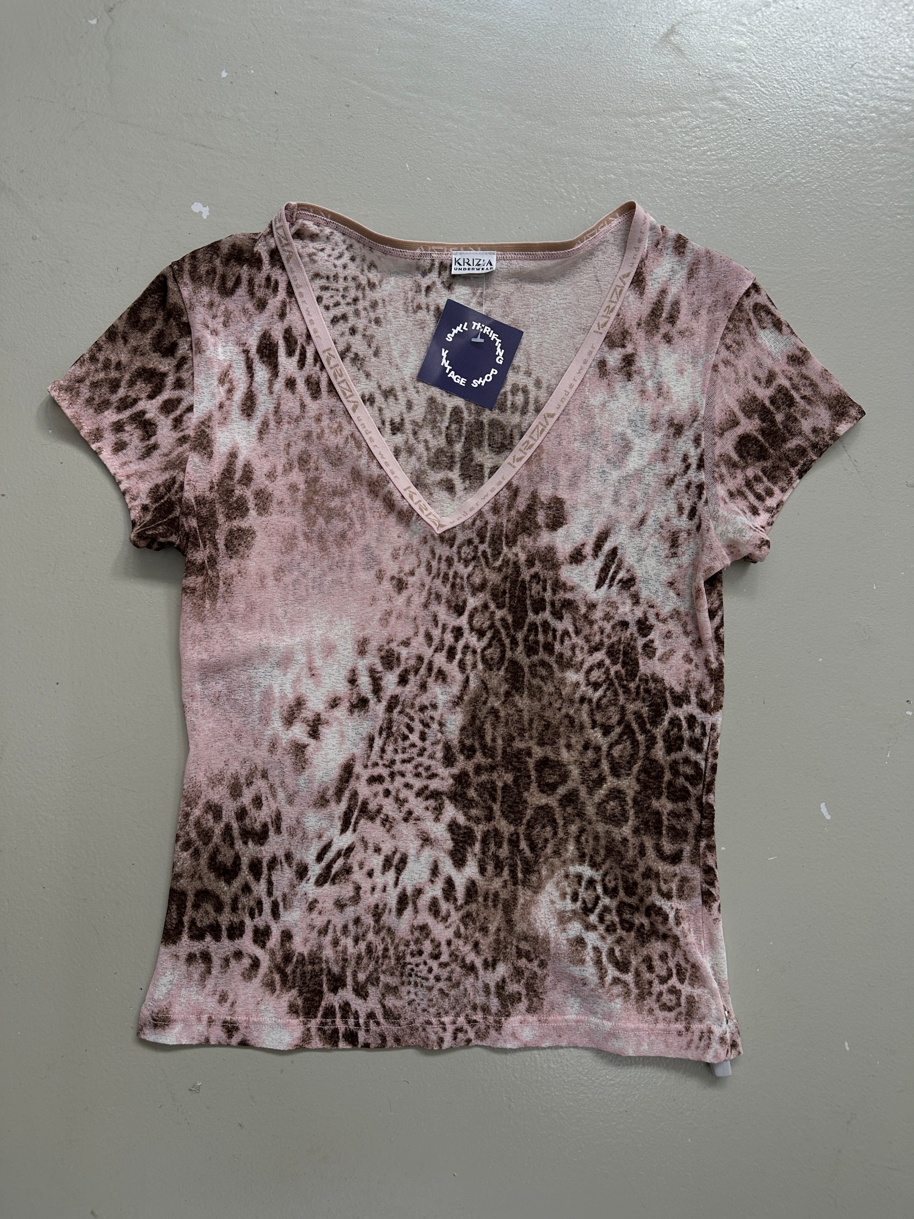 Vintage Pink and Brown Leopard Print Mesh T-Shirt M/L