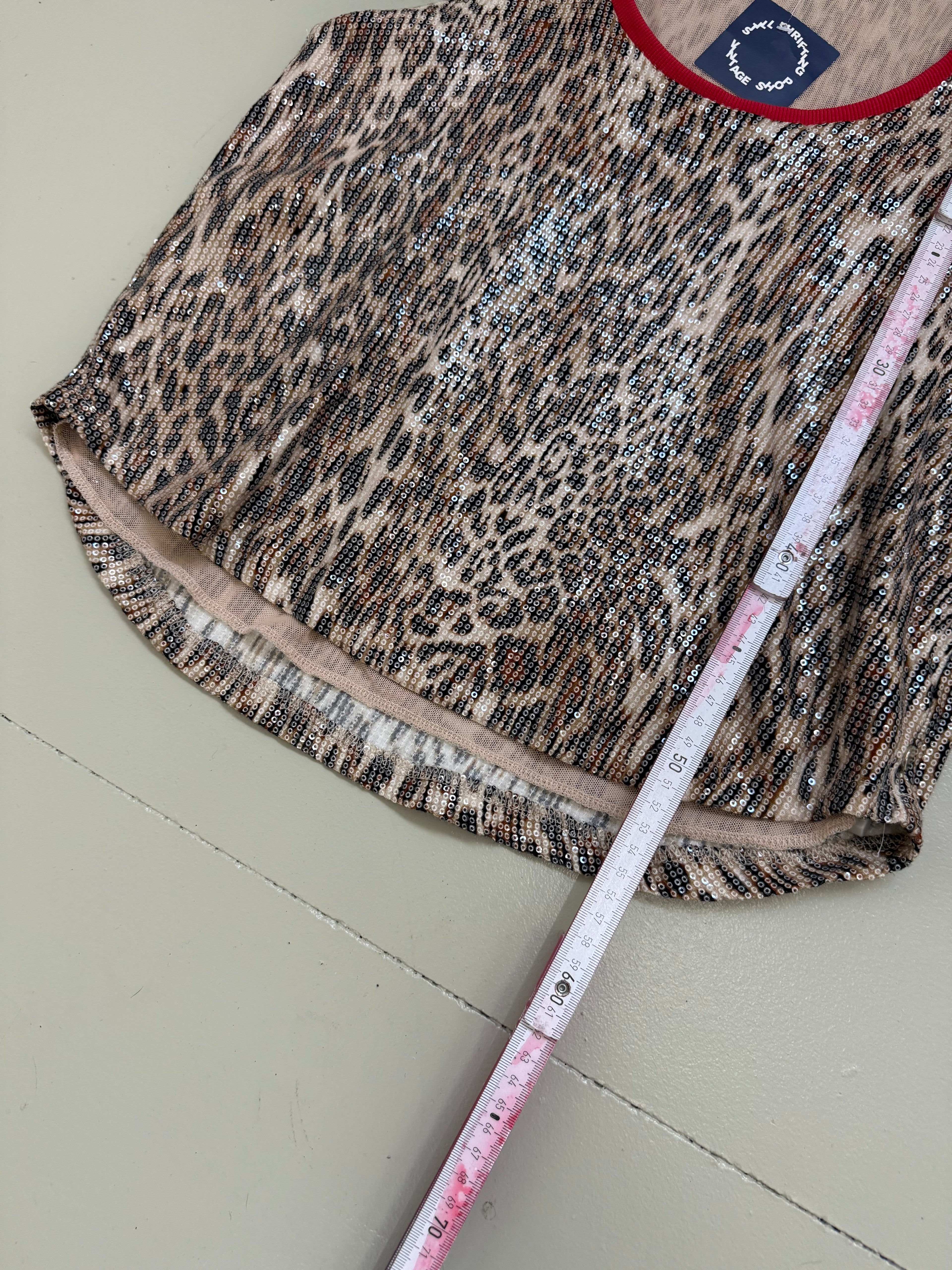 Vintage Leopard Print Pailletten Top L