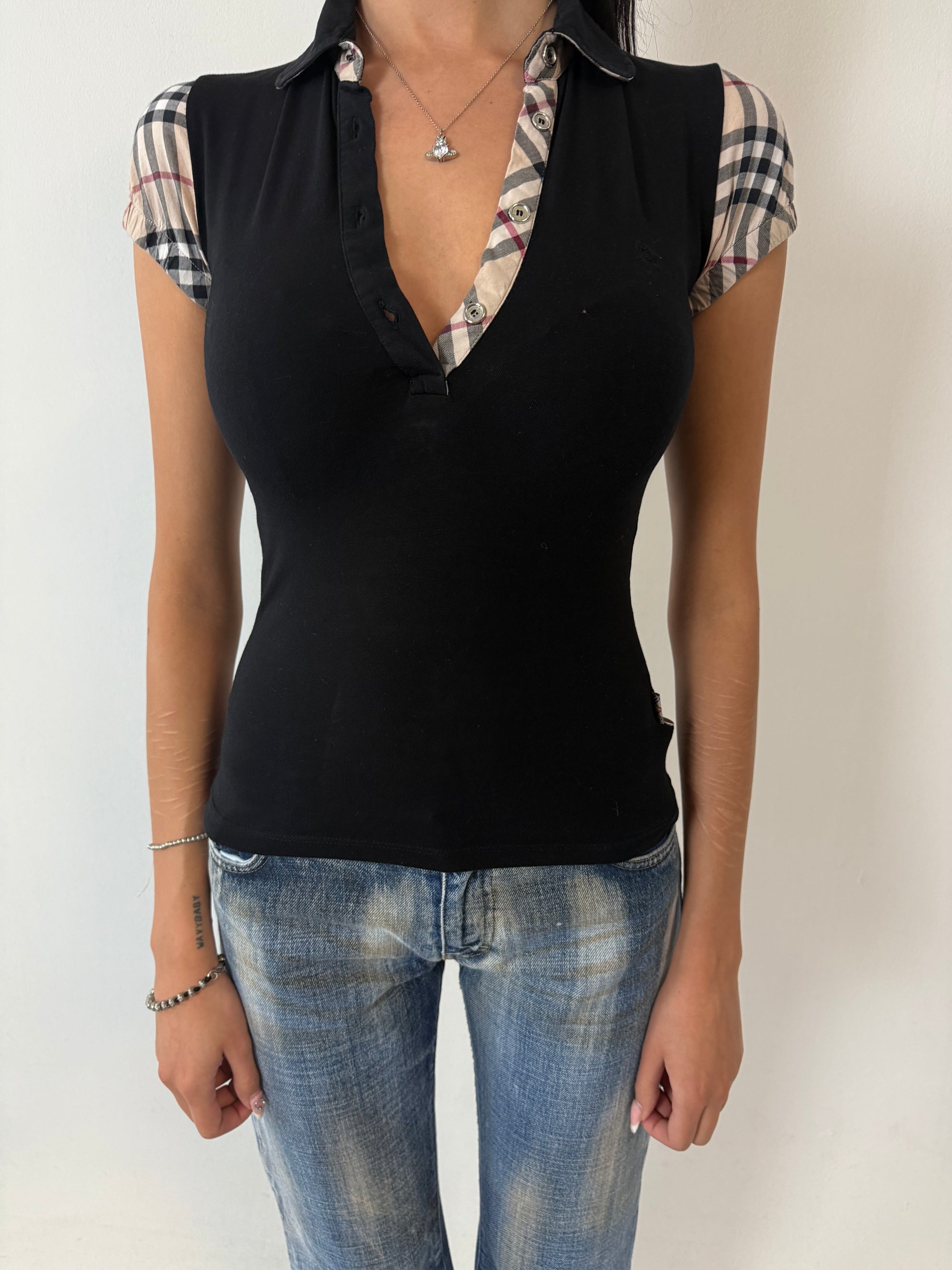 Vintage Burberry Black Polo Tee XS