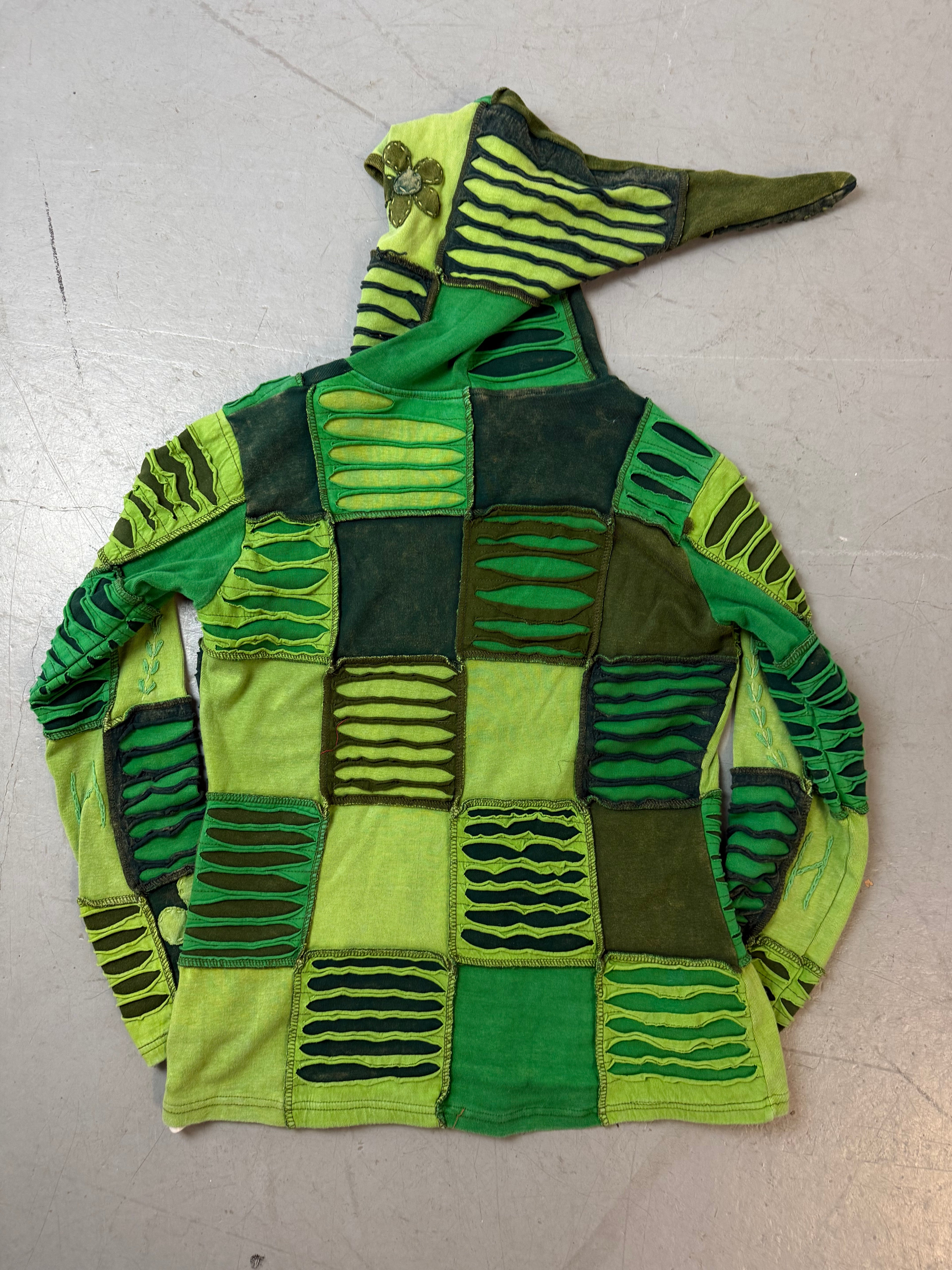 Vintage Green Patched Zip Jacket für Damen. Y2K Second Hand 2000s Fashion