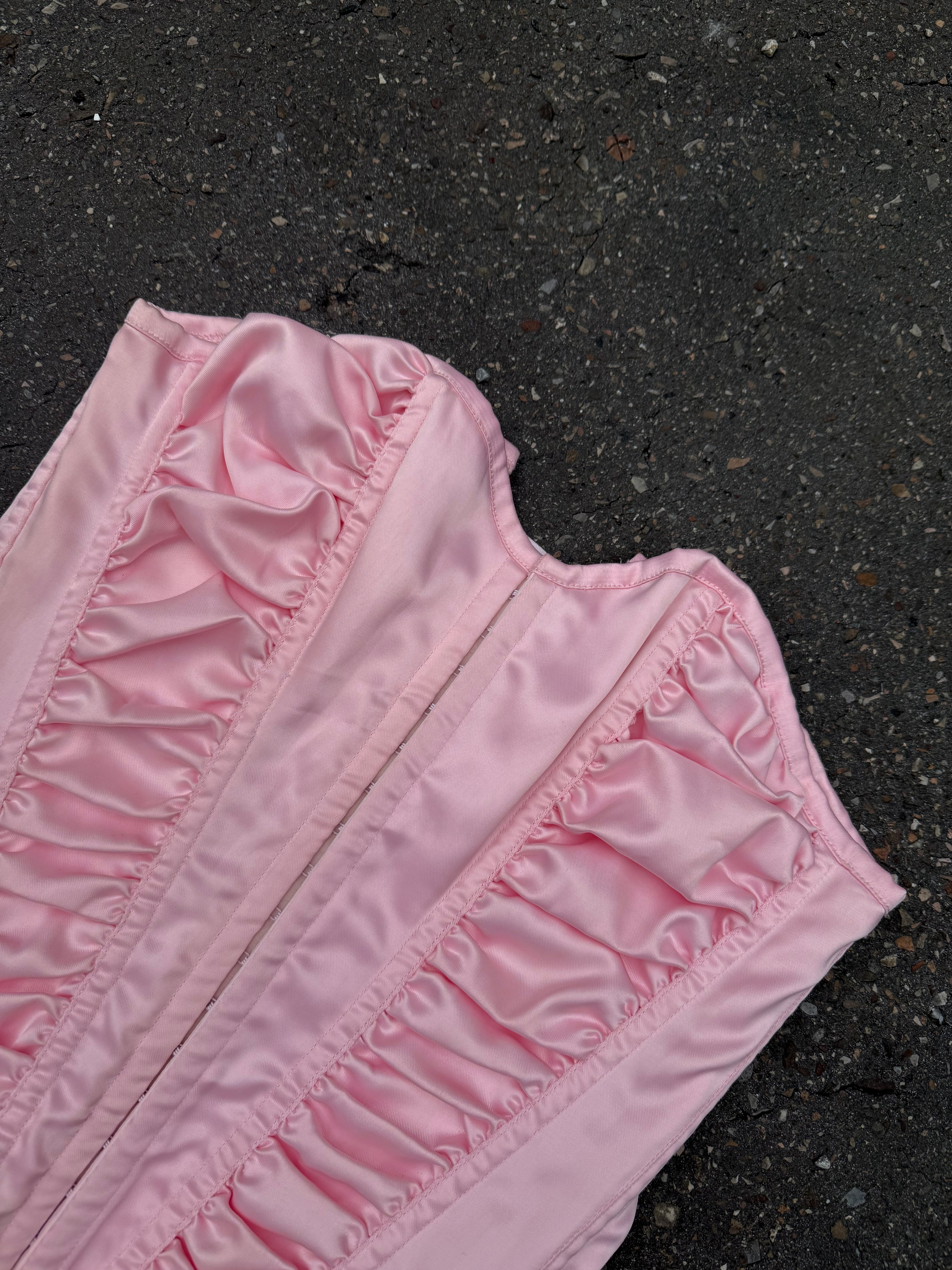 Vintage Pink Bandeau Corsett Ruffled Top M