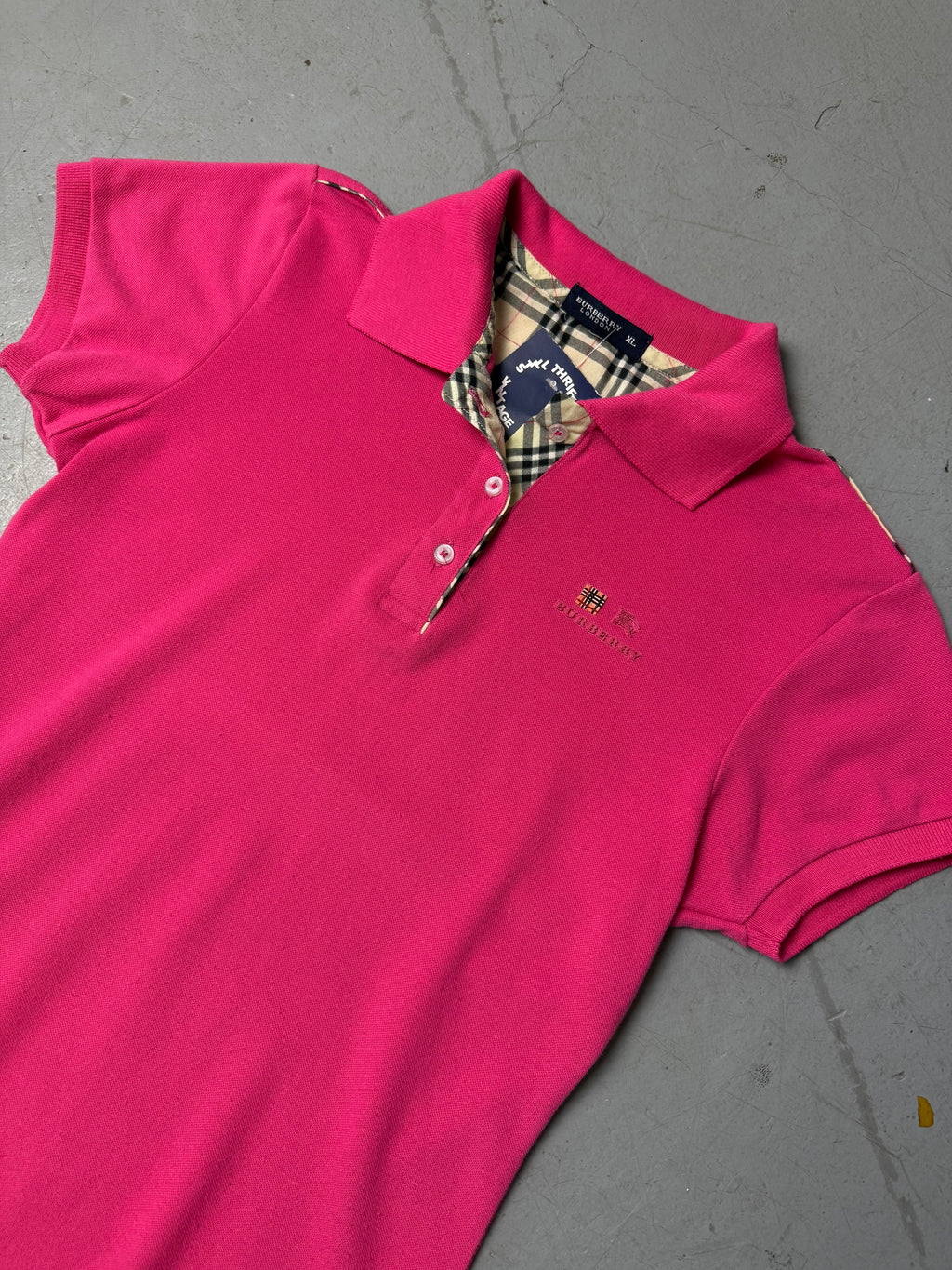 Vintage Burberry Pink Polo Shirt for girls. Y2K Second Hand 2000s Fashion 