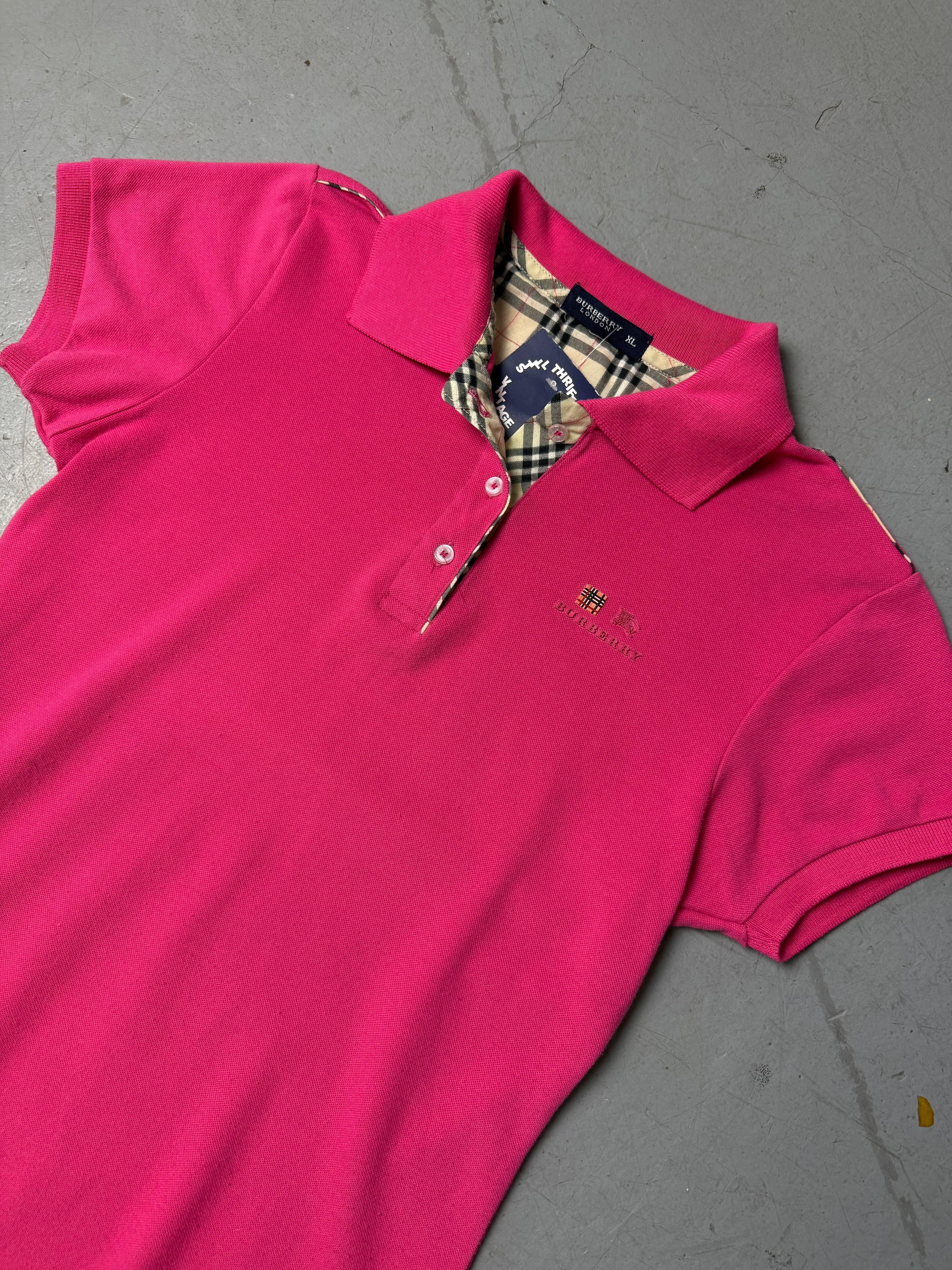 Vintage Burberry Pink Polo Shirt for girls. Y2K Second Hand 2000s Fashion 
