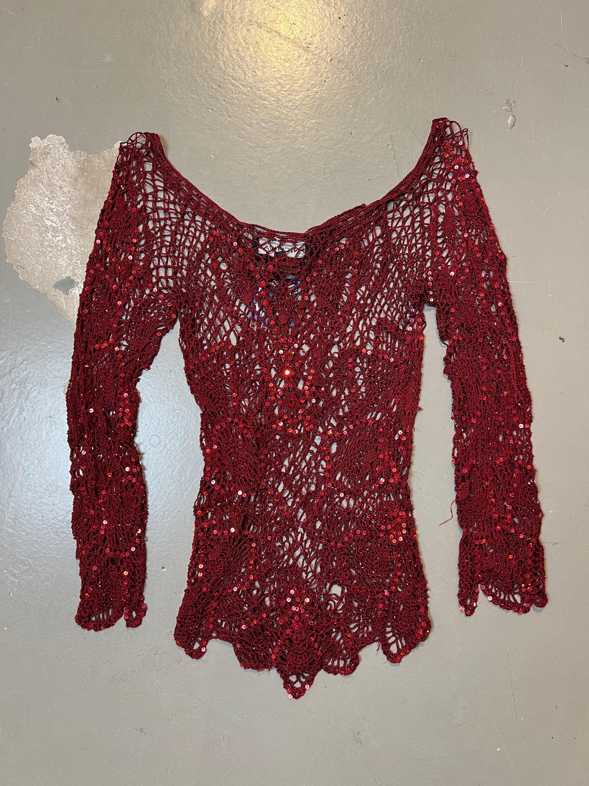 Vintage Red Glitter Net Top XS/S