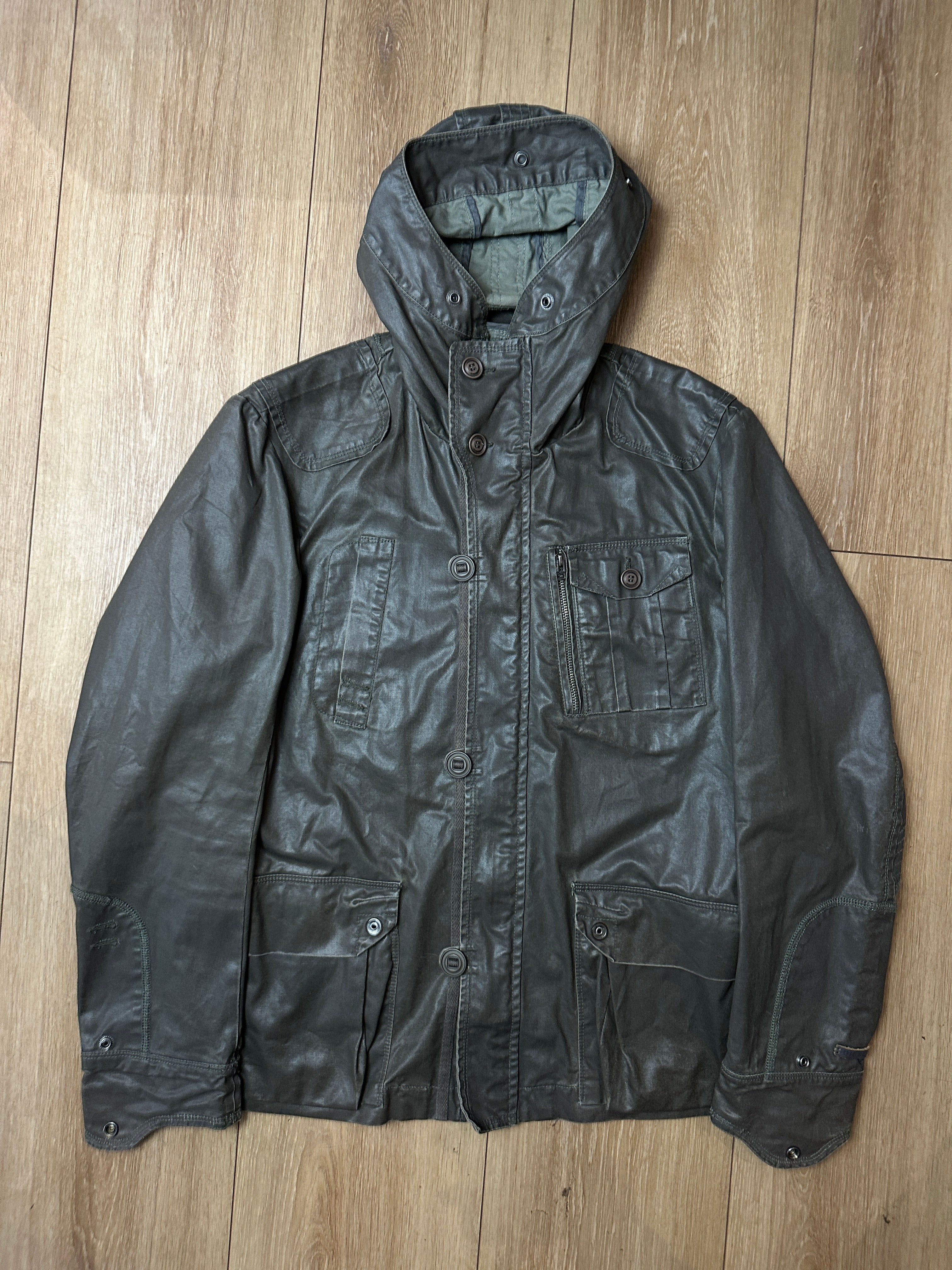 Produktbild von Vintage Waxed Khaki Diesel Hooded Parka L/XL von vorne