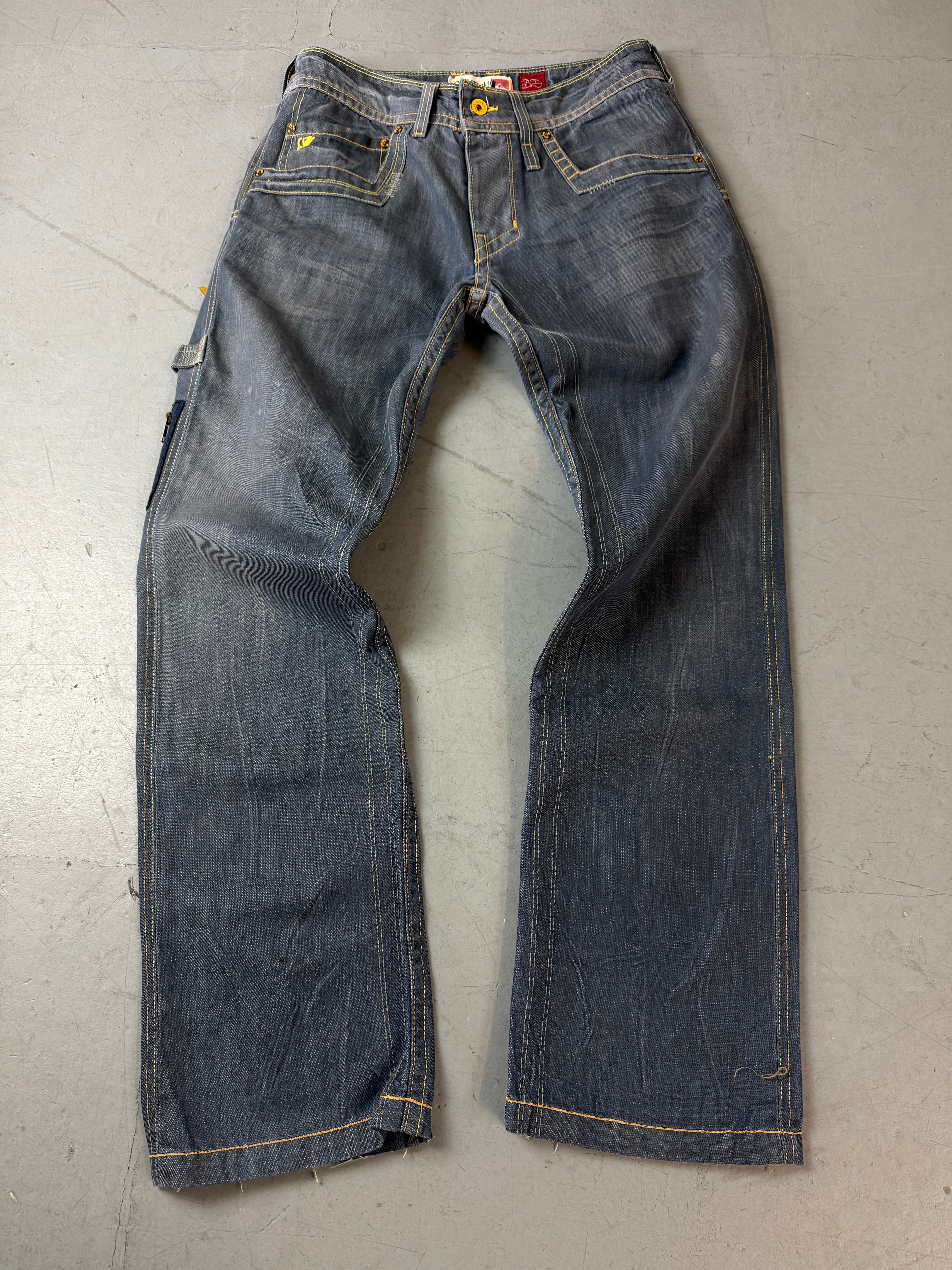 Vintage Quikjean Grey Blue Baggy Jeans für Herren. Y2K Second Hand 2000s Fashion