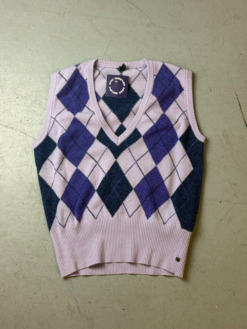 Vintage Purple Knitted Wool Sleeveless Sweater für Damen. Y2K Second Hand 2000s Fashion