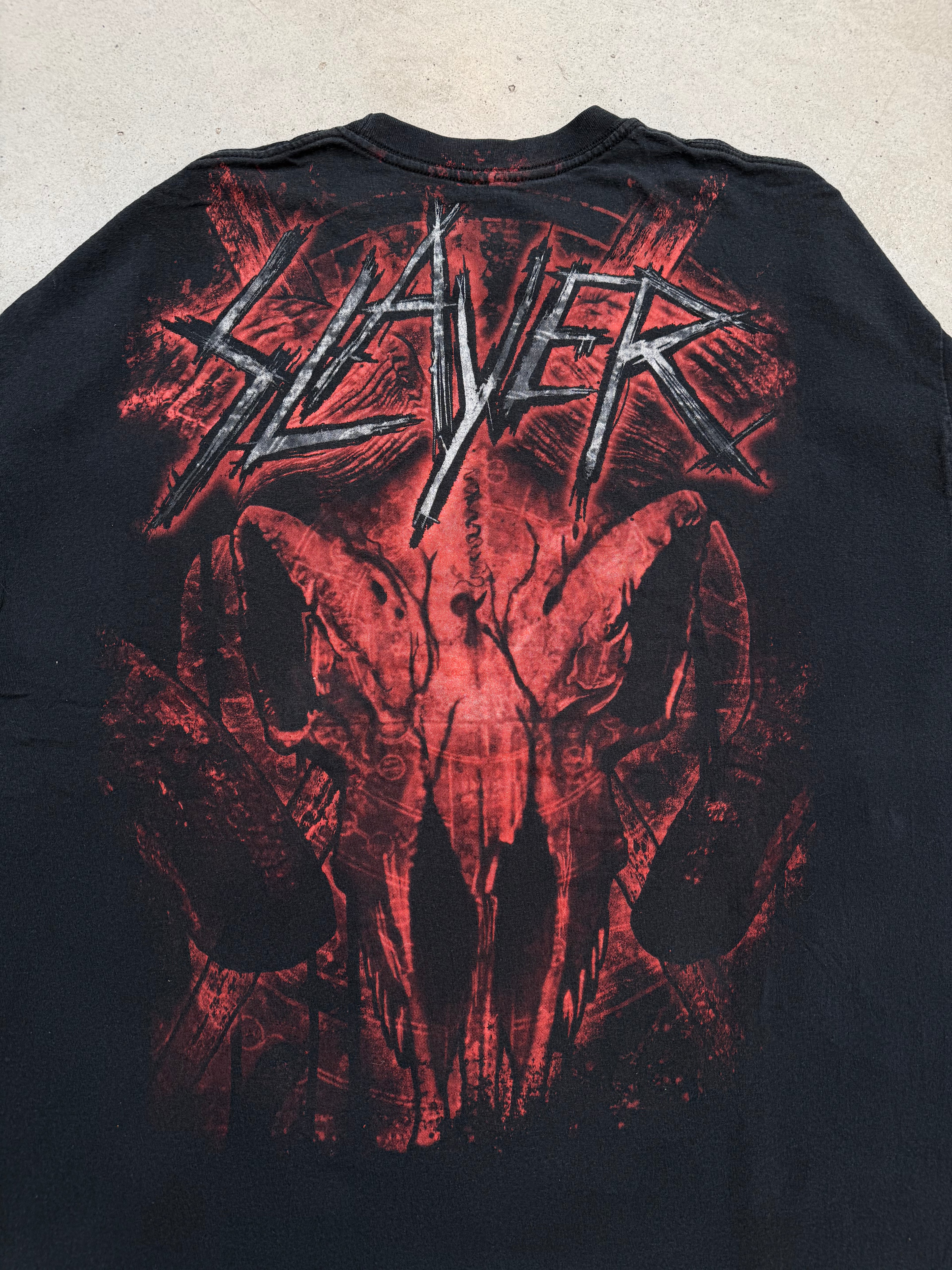 Vintage Slayer „Mongo Goat“ Band T-Shirt XXL für Herren. Y2K Second Hand Fashion