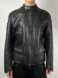 Vintage Sonny Bono Italian Leather Jacket  mit Silver Details für Herren. Y2K Second Hand 2000s Fashion