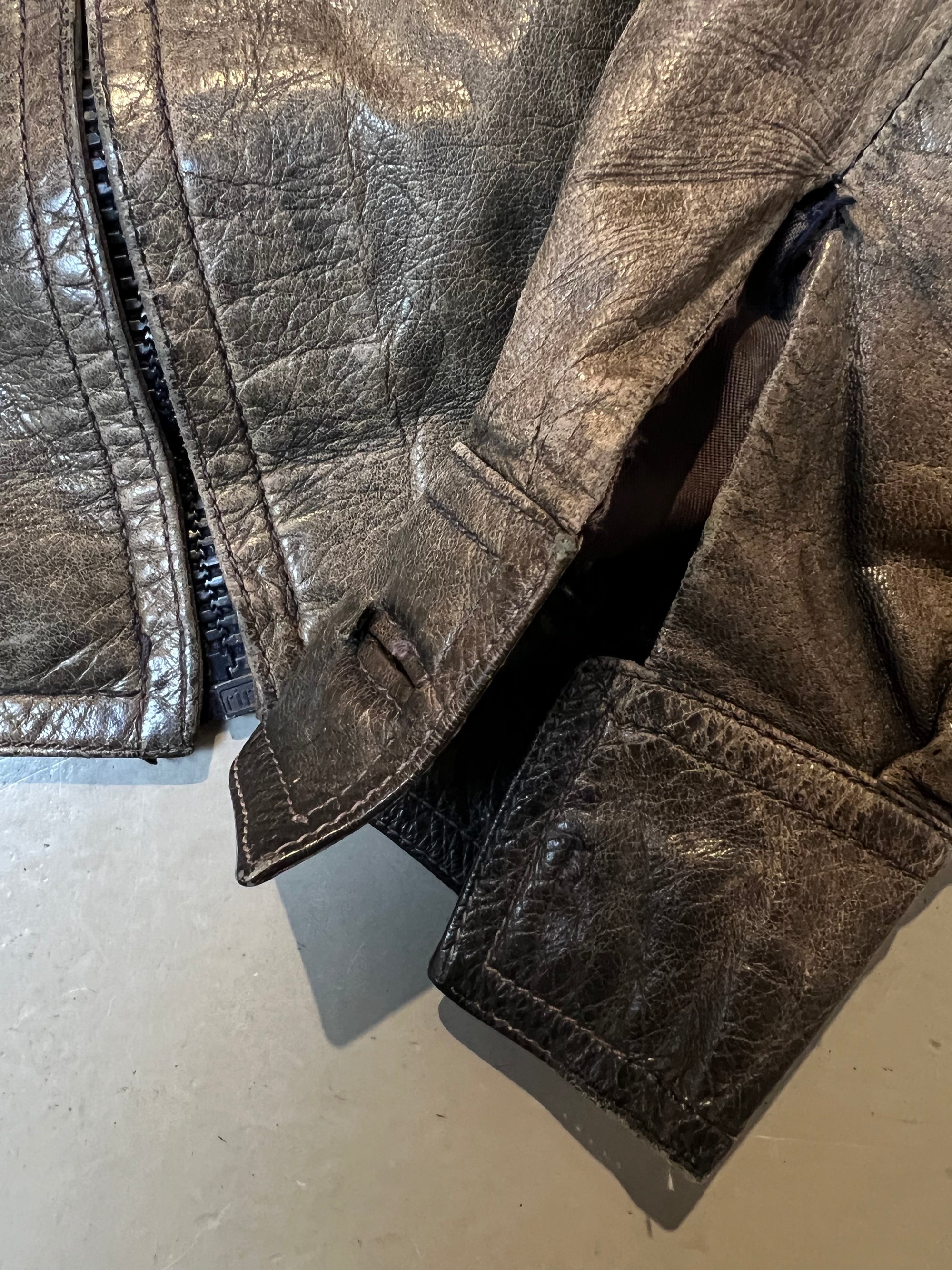 Vintage Gray/Green Italian Leather Jacket S