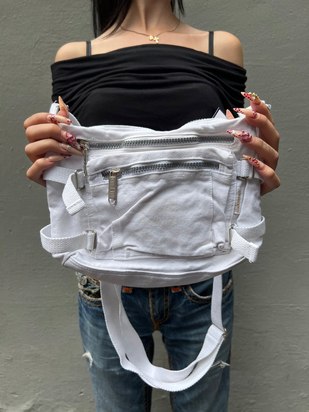 Vintage White Multi Zip Crossbody Bag