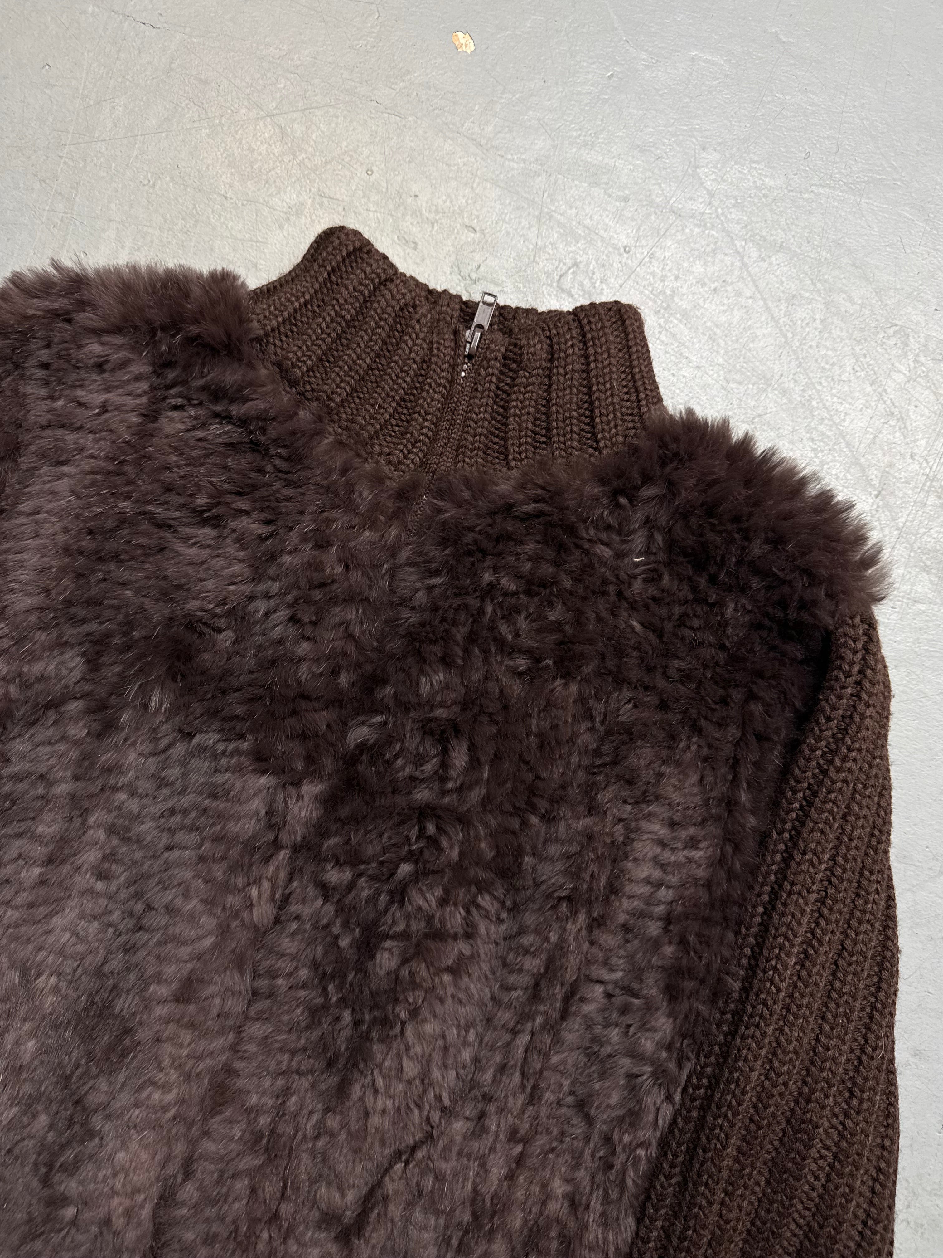 Vintage Fur Hybrid Zip Up for women. Y2K Second Hand 2000s Fashion 