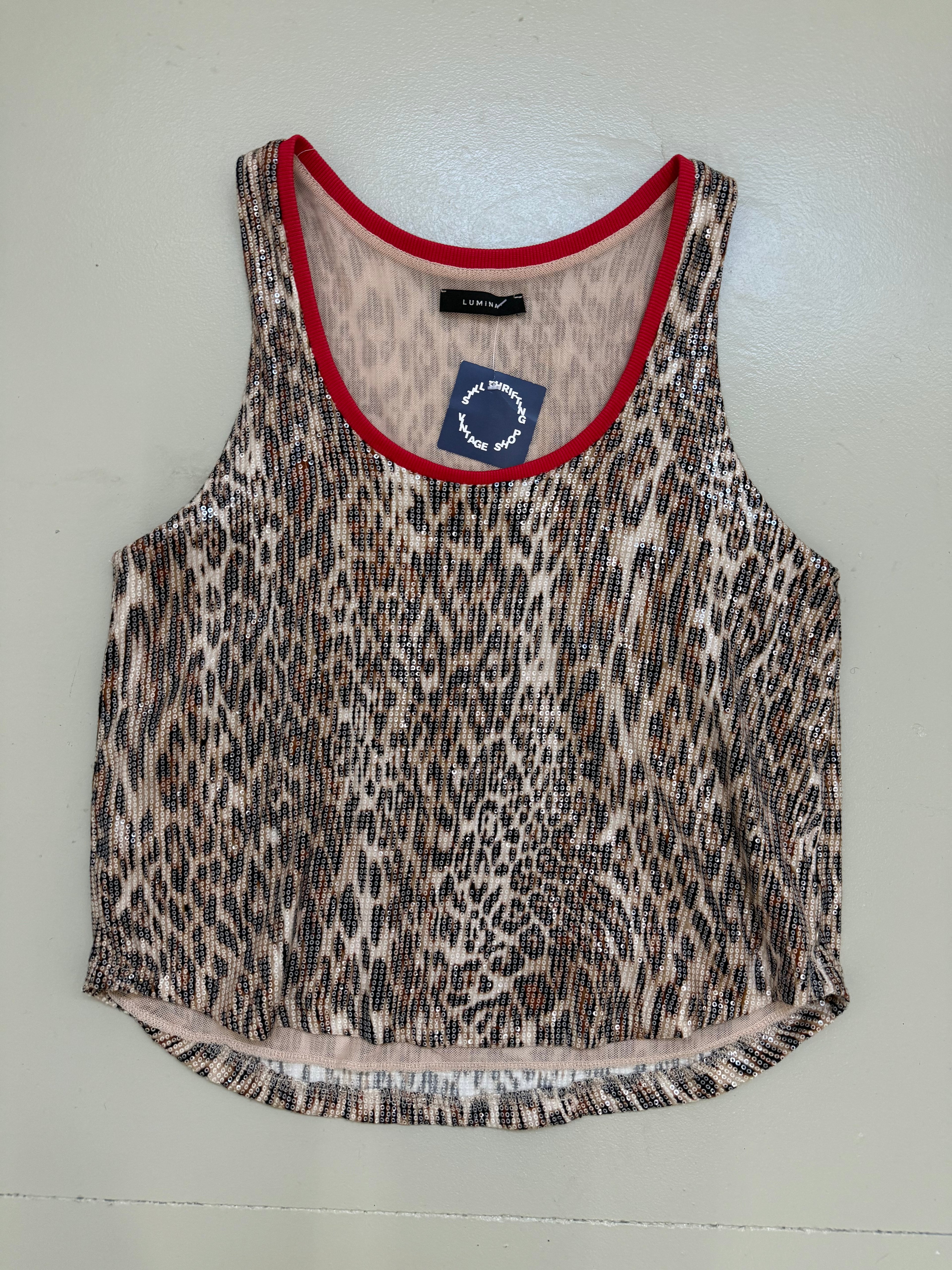 Vintage Leopard Print Pailletten Top L
