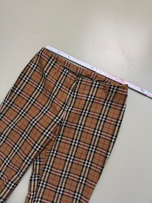 Vintage Beige Checkered Summer Pants S