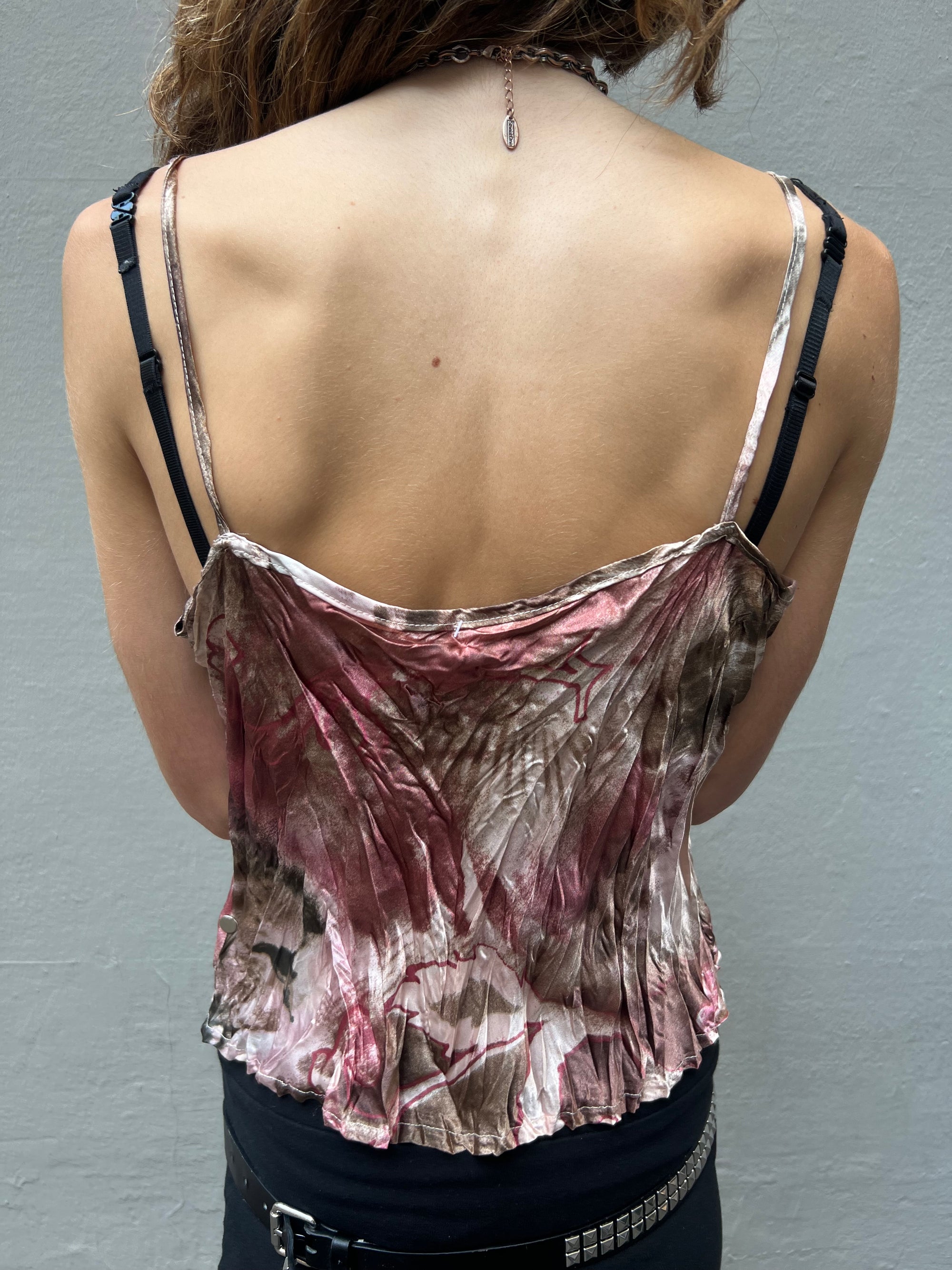 Vintage Pink Printed Satin Top S-L