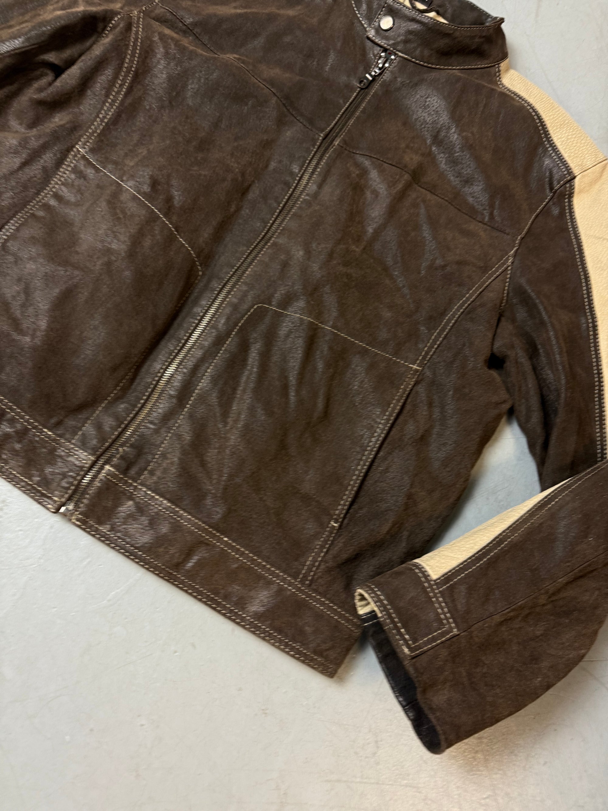 Vintage Brown and Beige Suede Leather Jacket M/L