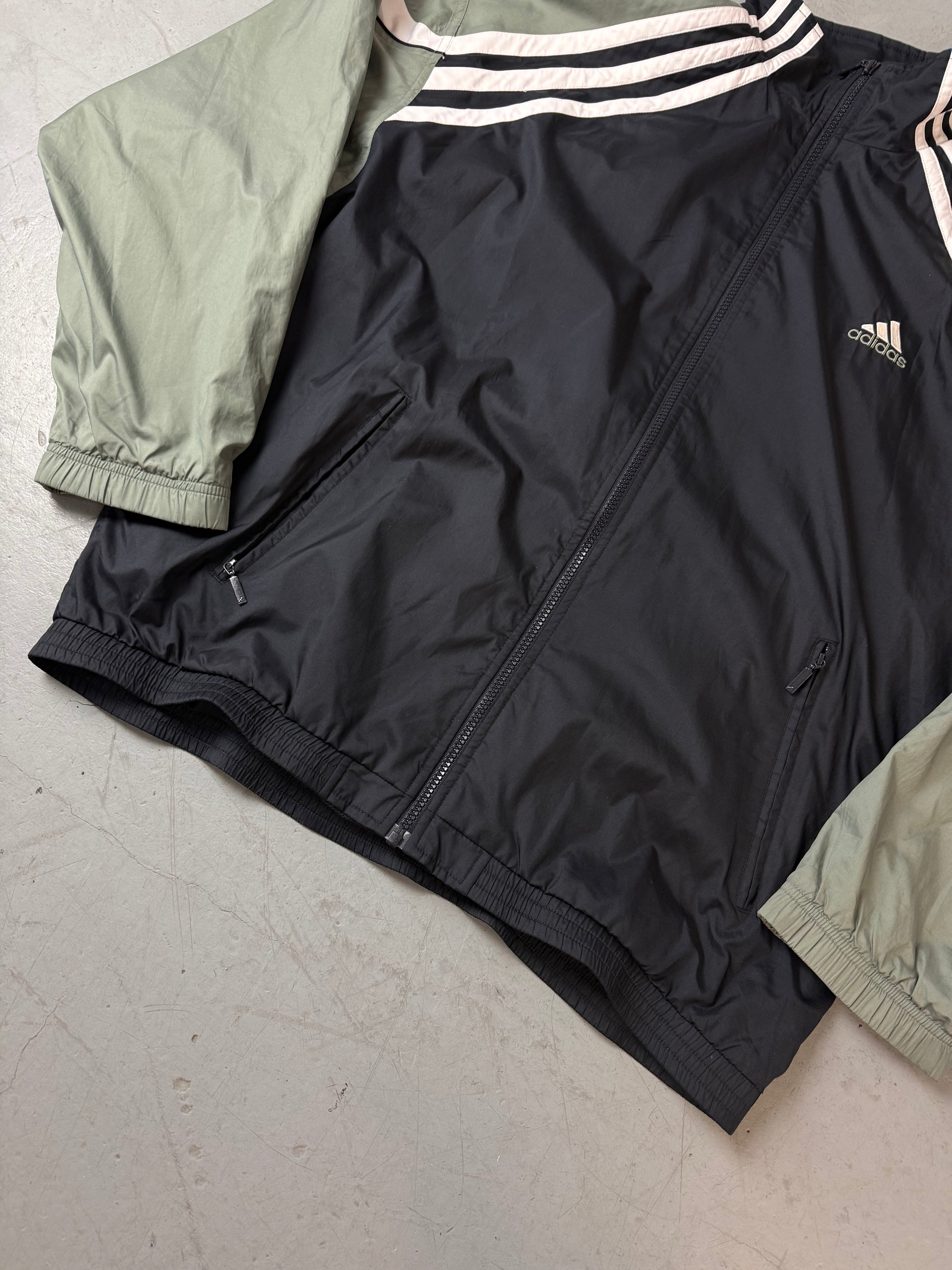 Vintage Adidas Black and Green Track Jacket XL