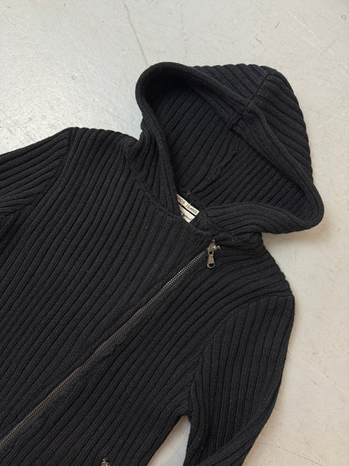 Vintage Enos Jeans Black Knit Zip Jacket für Damen. Y2K Second Hand 2000s Fashion