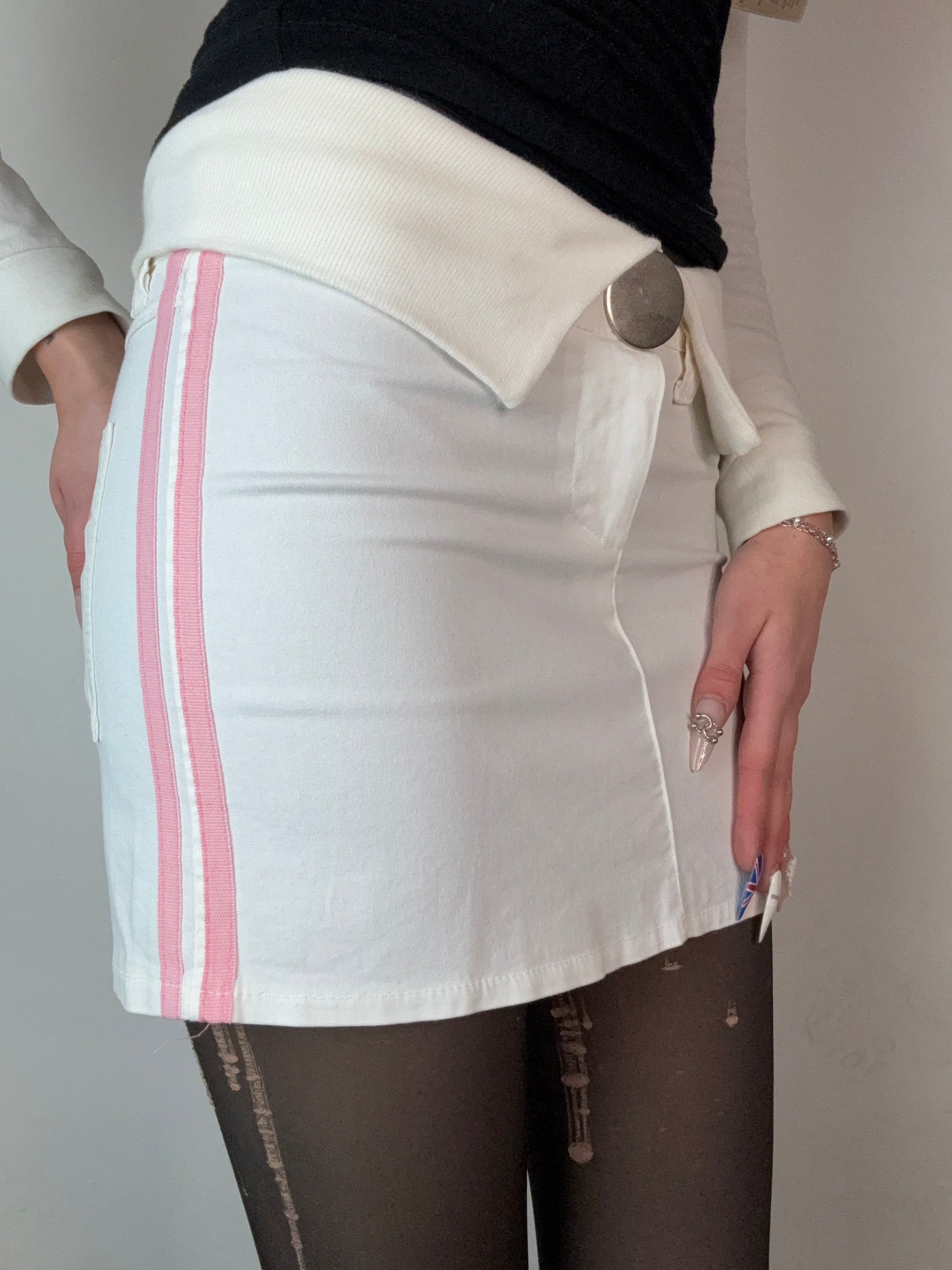 Vintage White Mini Skirt with Pink Stripes S