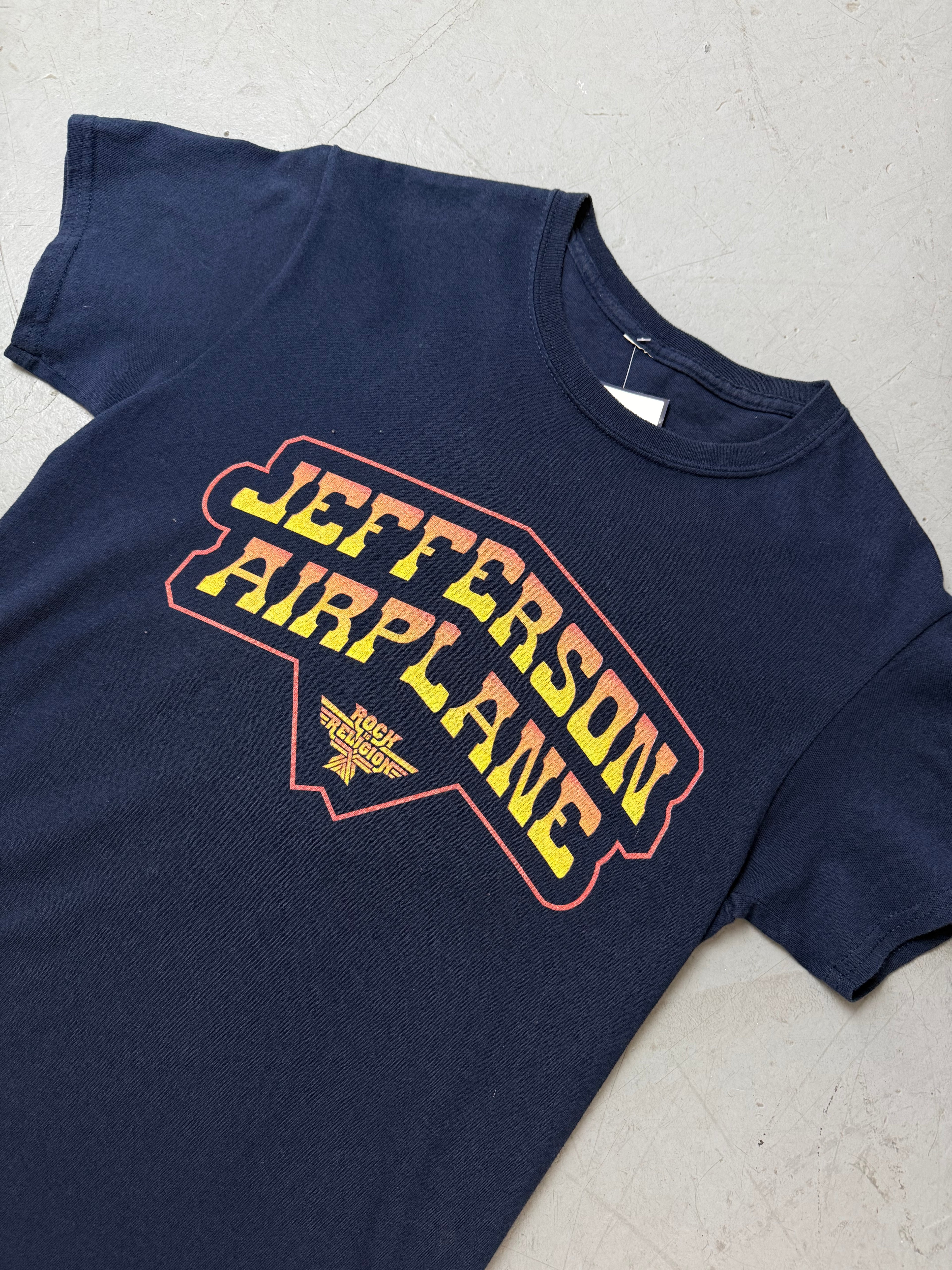 Vintage Dark Blue Printed T-Shirt M für Herren. Secondhand Y2K 2000s Fashion