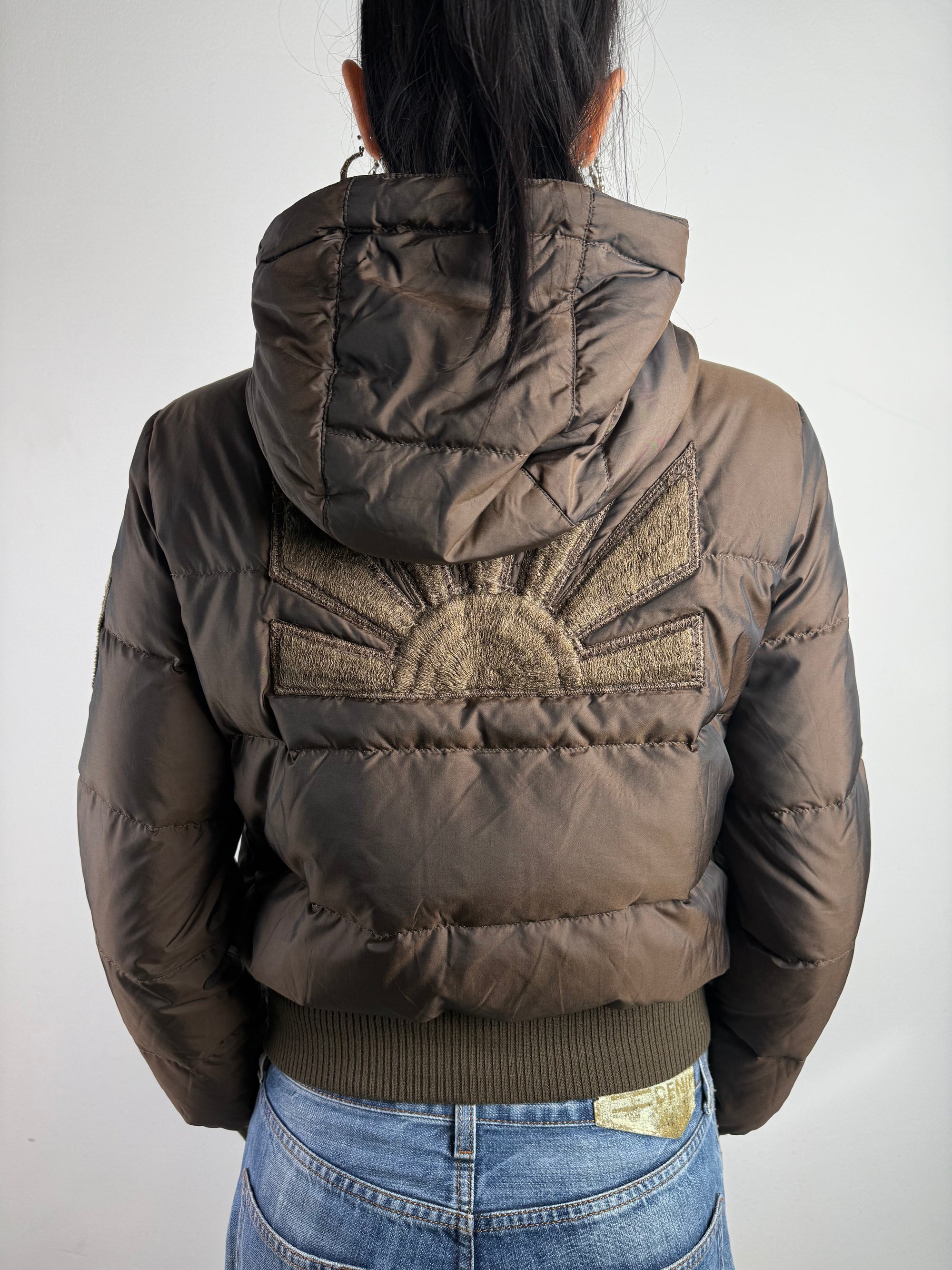 Vintage Y2K Brown Cropped Puffer Jacket S/M