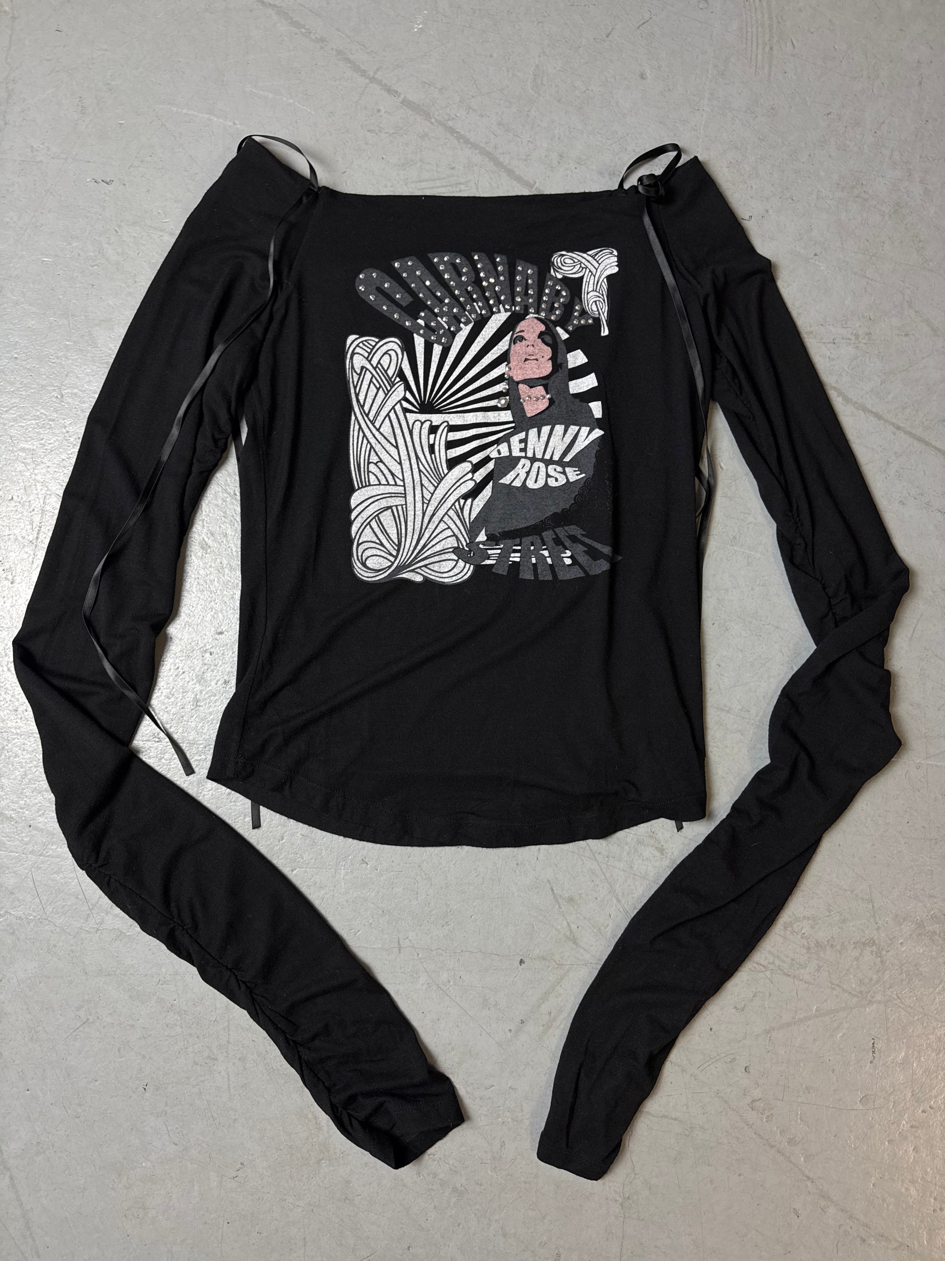 Vintage Denny Rose Super Long Sleeves Black Top S