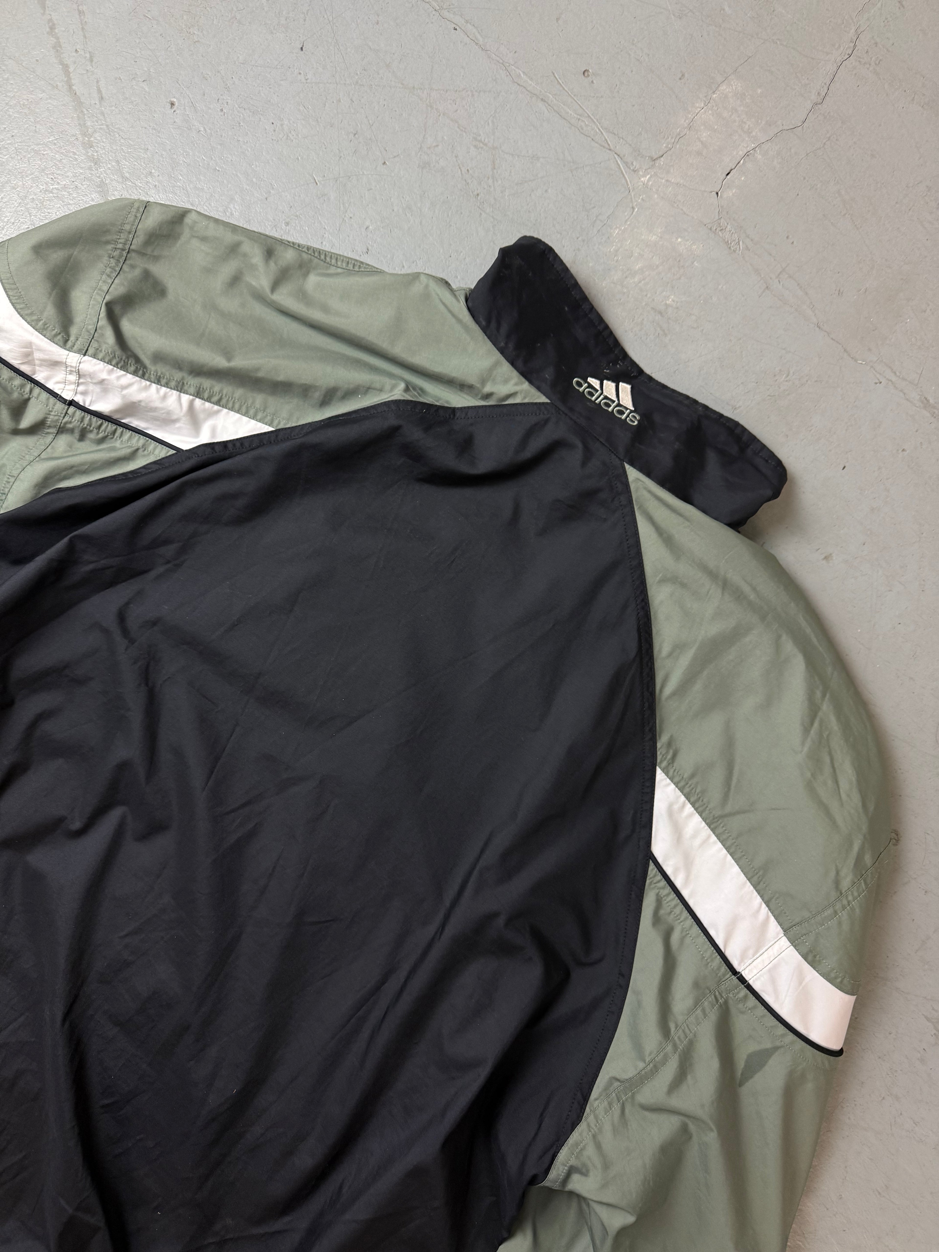 Vintage Adidas Black and Green Track Jacket XL