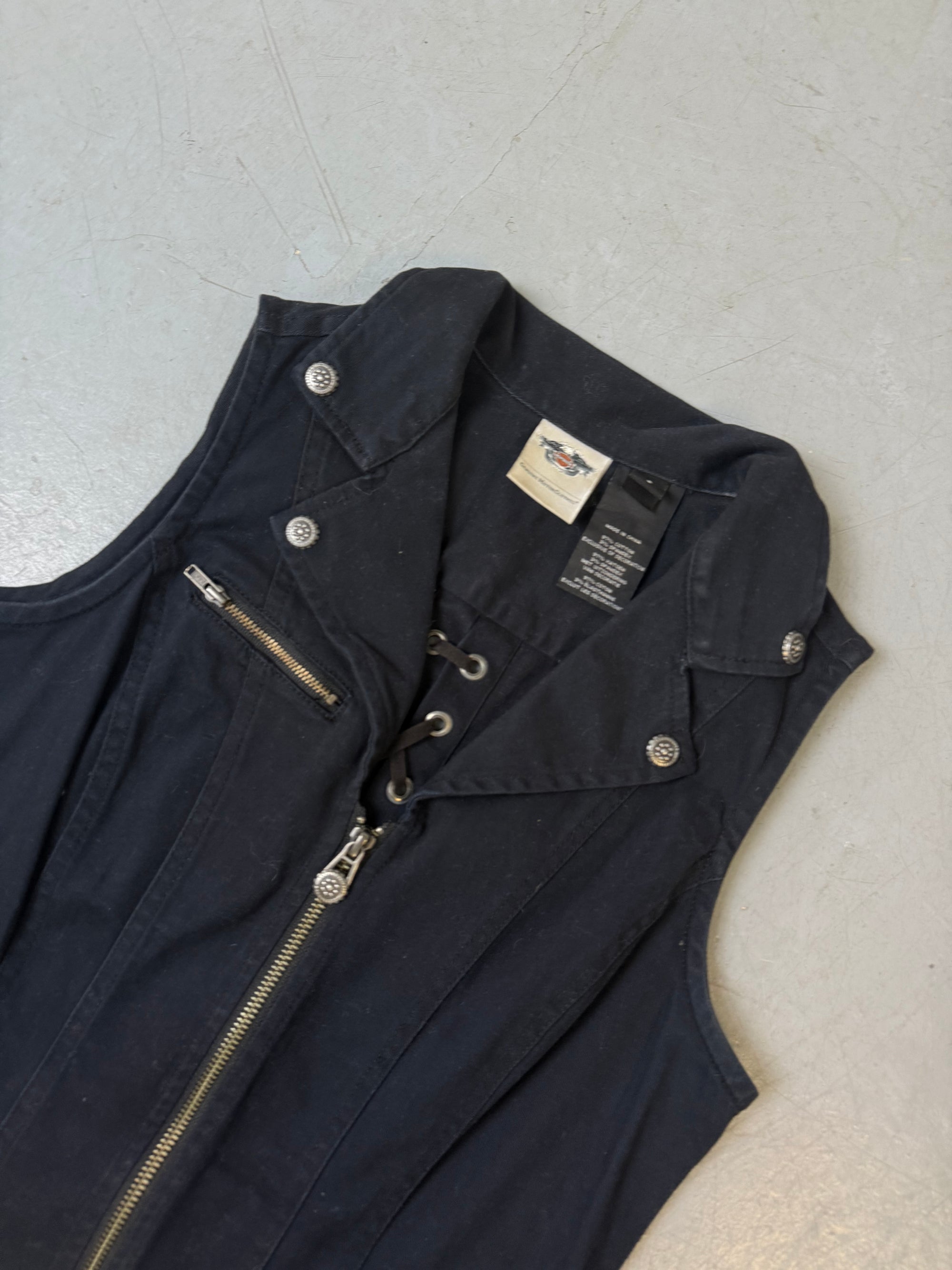 Vintage Harley Davidson Black Biker Vest S