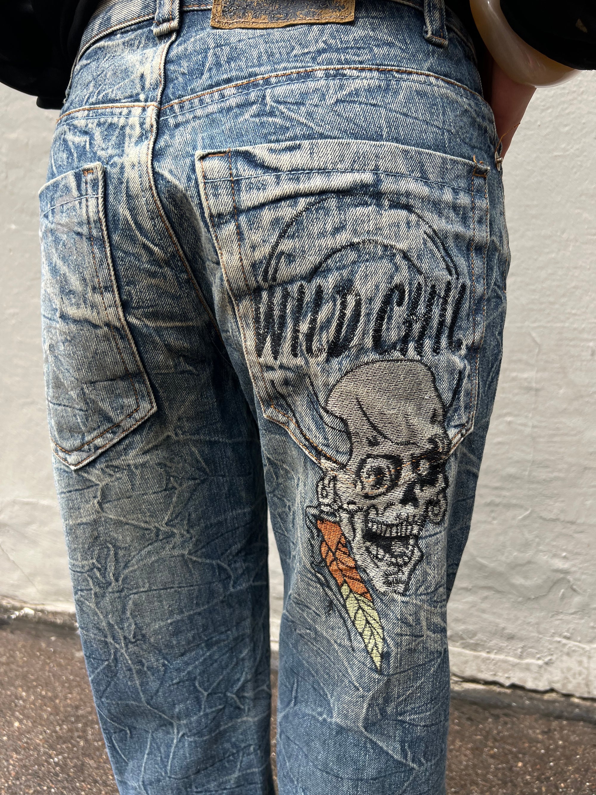 Vintage Blue Crazy Stitched and Washed Denim S/M