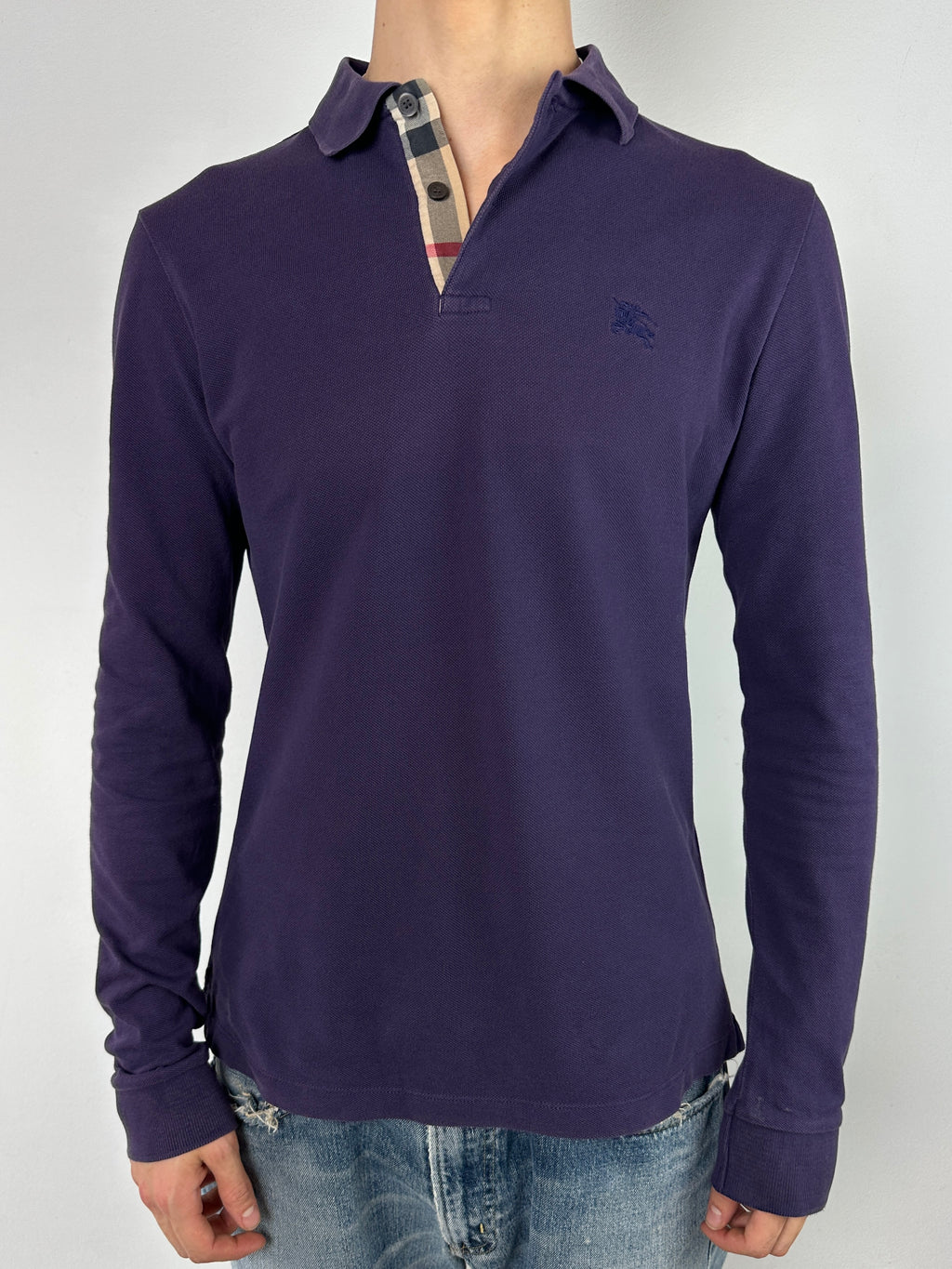 Vintage Burberry Purple Polo Longsleeve for men’s. Y2K Second Hand 2000s Fashion 