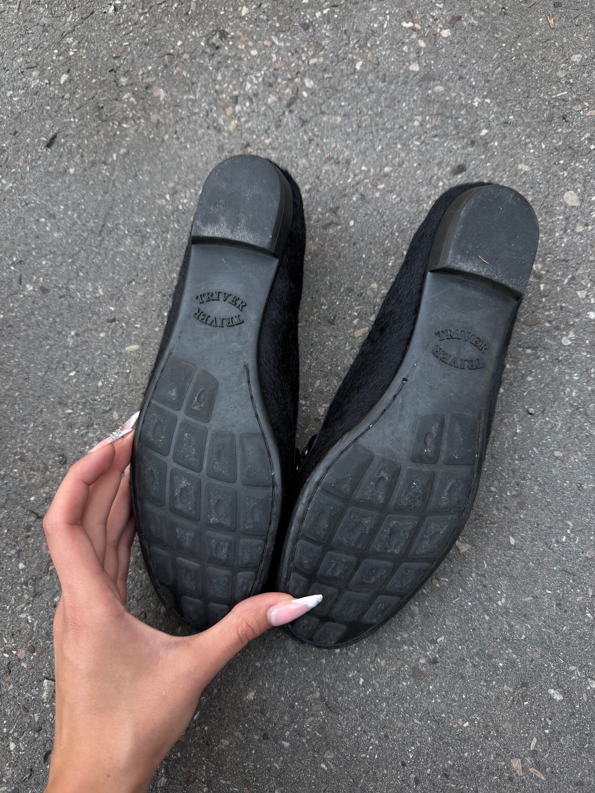 Vintage Faux Fur Black Loafer 39