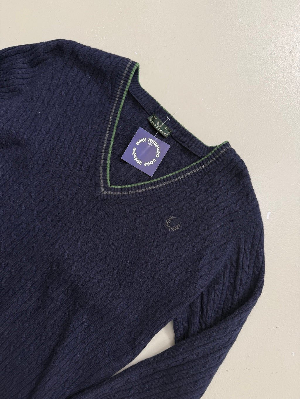 Vintage Fred Perry Dark Blue Knit Sweater L