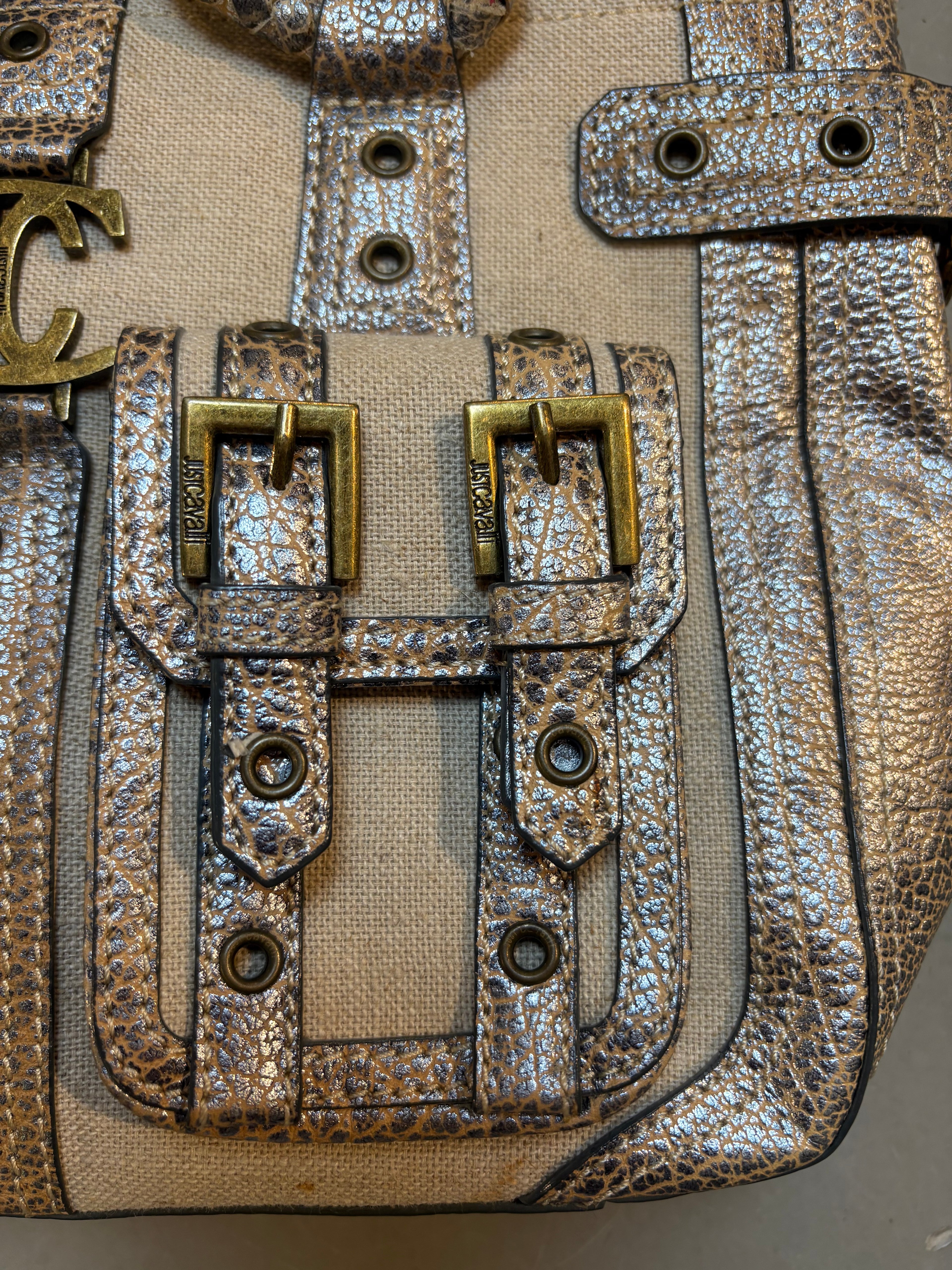 Vintage Beige Just Cavalli Mini Bag With Gold Details