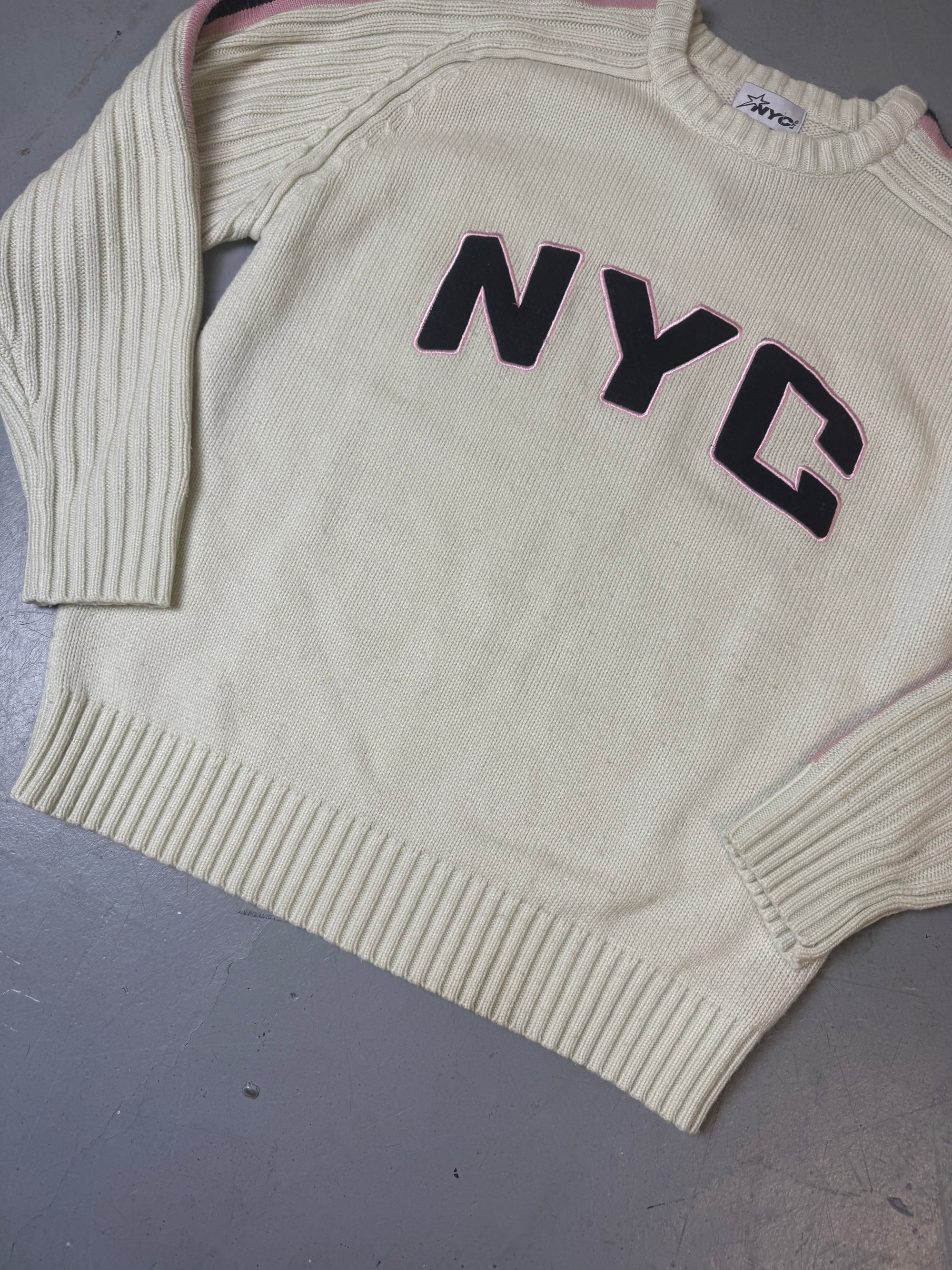 Vintage NYC Cream and Pink Knit Sweater XL