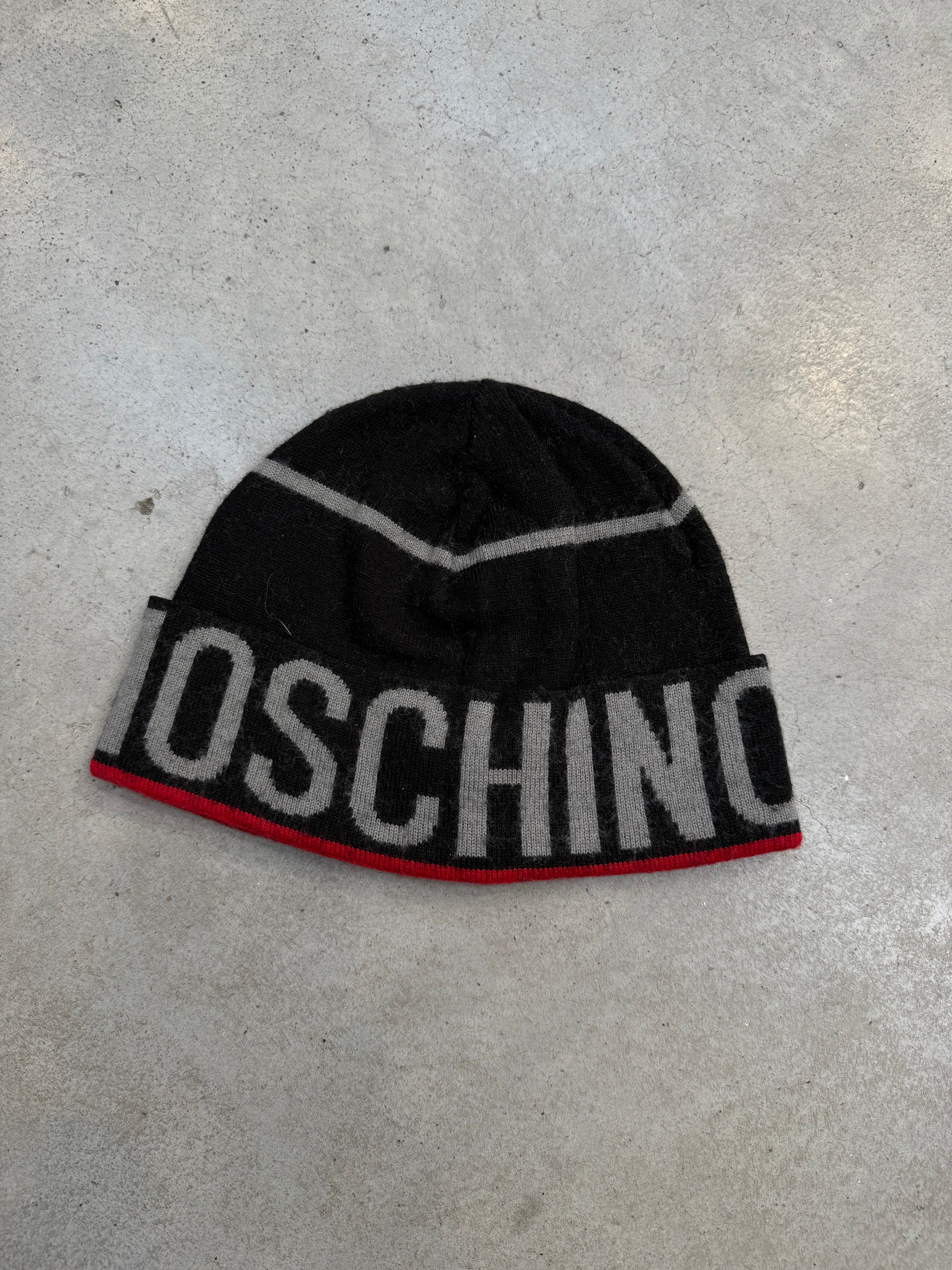 Vintage Moschino Black and Red Wool Beanie