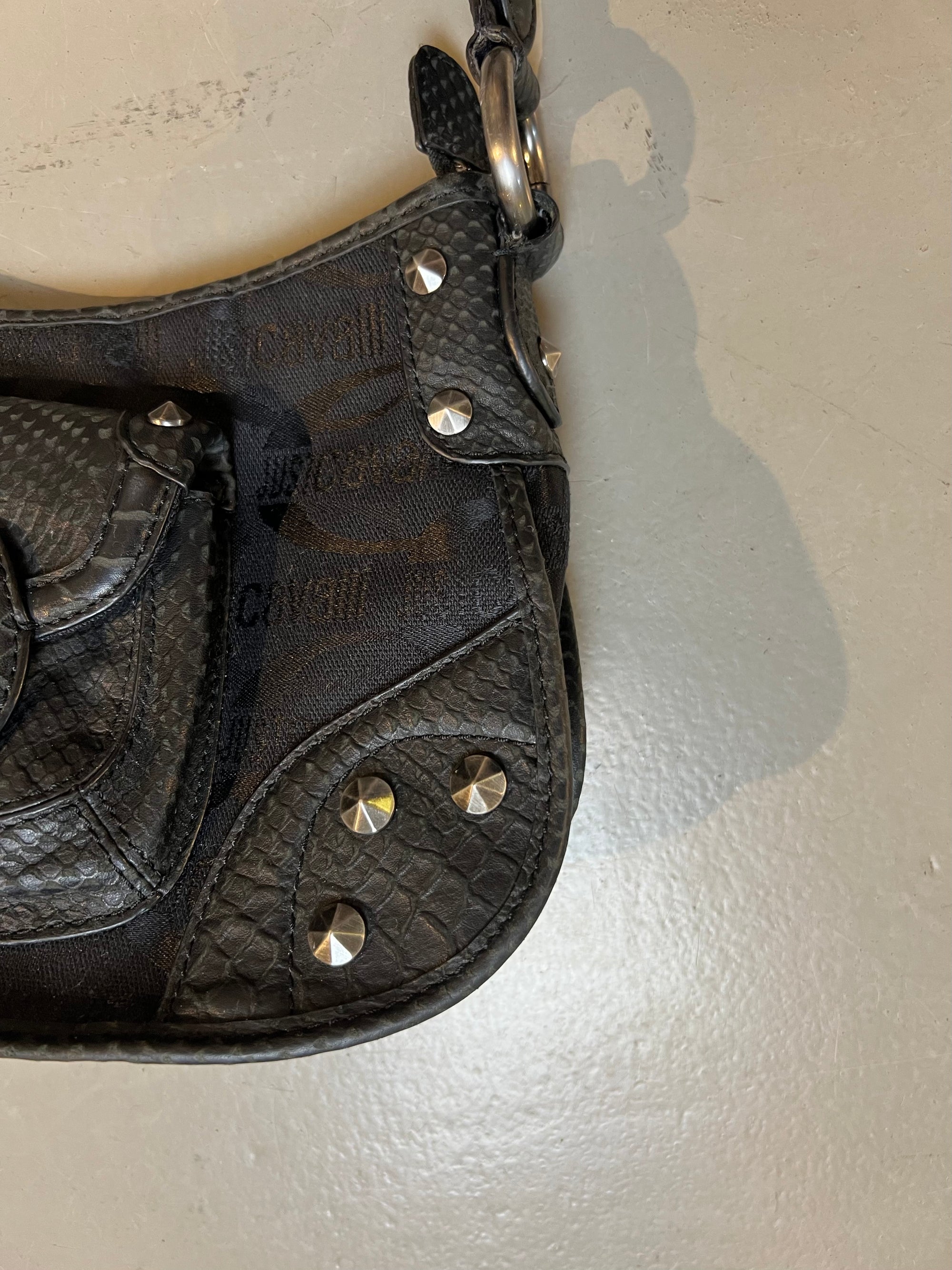 Vintage Black Studded Monogram Cavalli Shoulder Bag