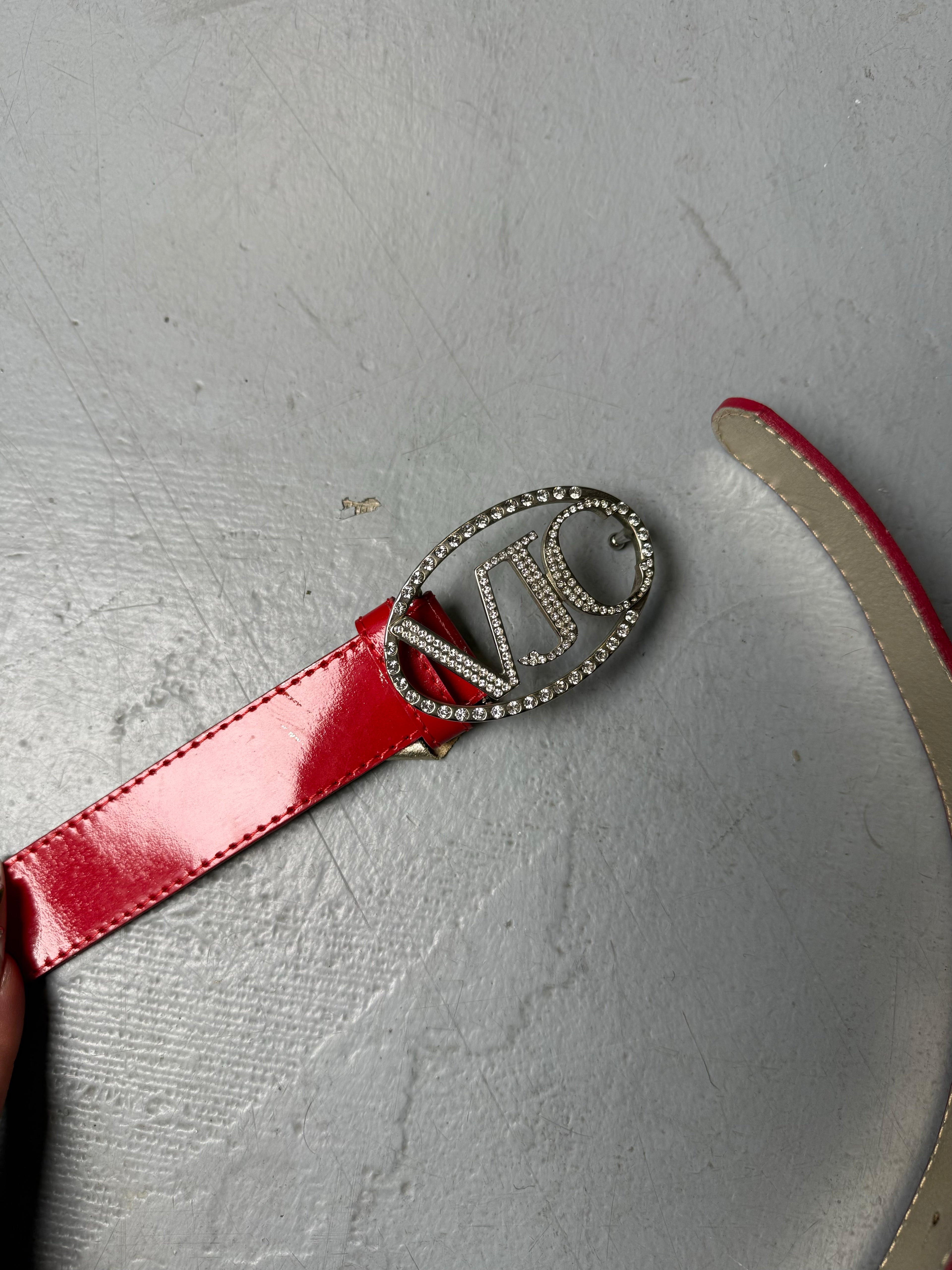 Vintage Versace Jeans Couture Red Belt. Y2K Secondhand 2000s Fashion.