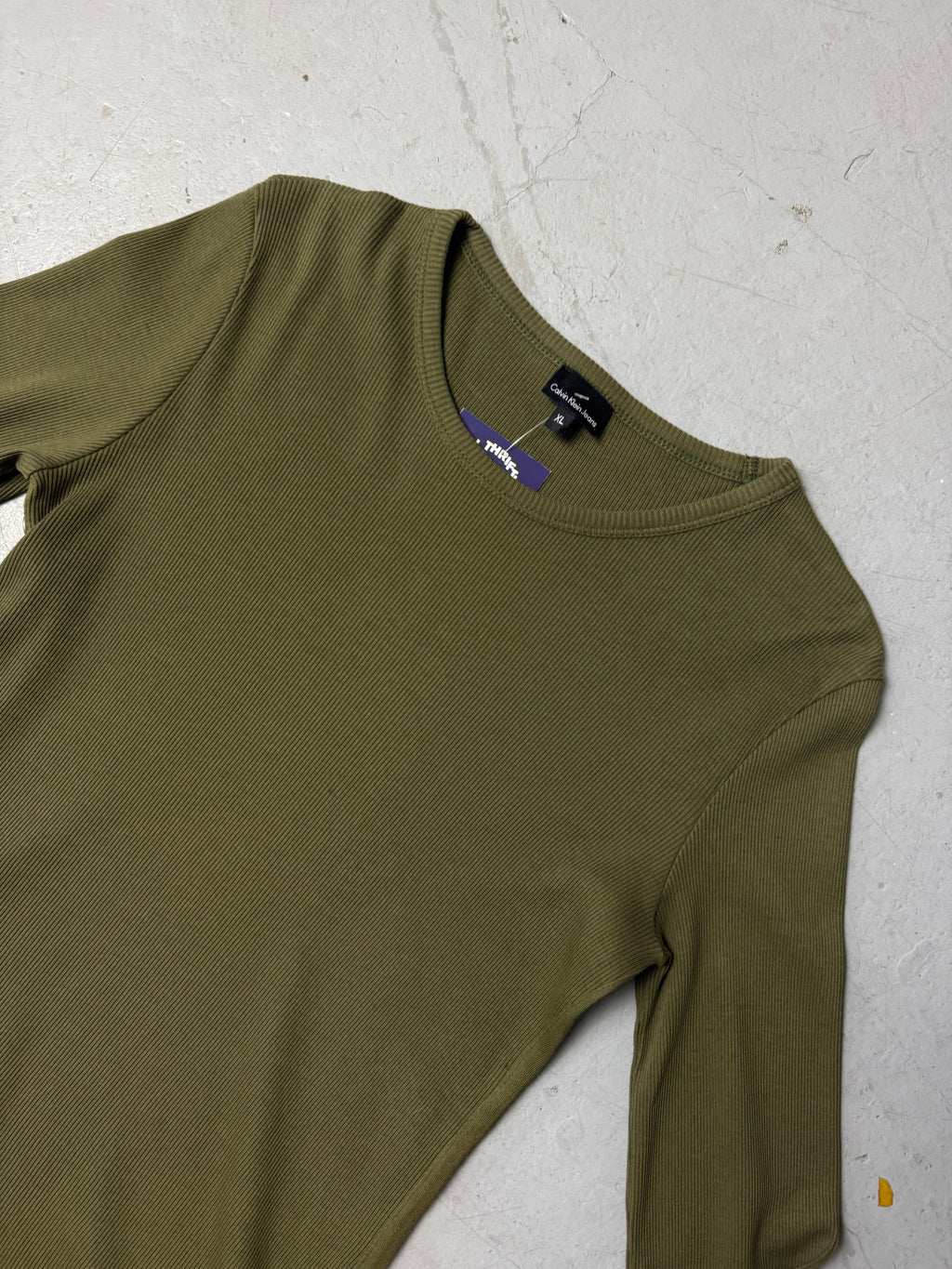 Vintage Calvin Klein Green Ribbed Longsleeve for girls. Y2K Second Hand 2000s Fashion 