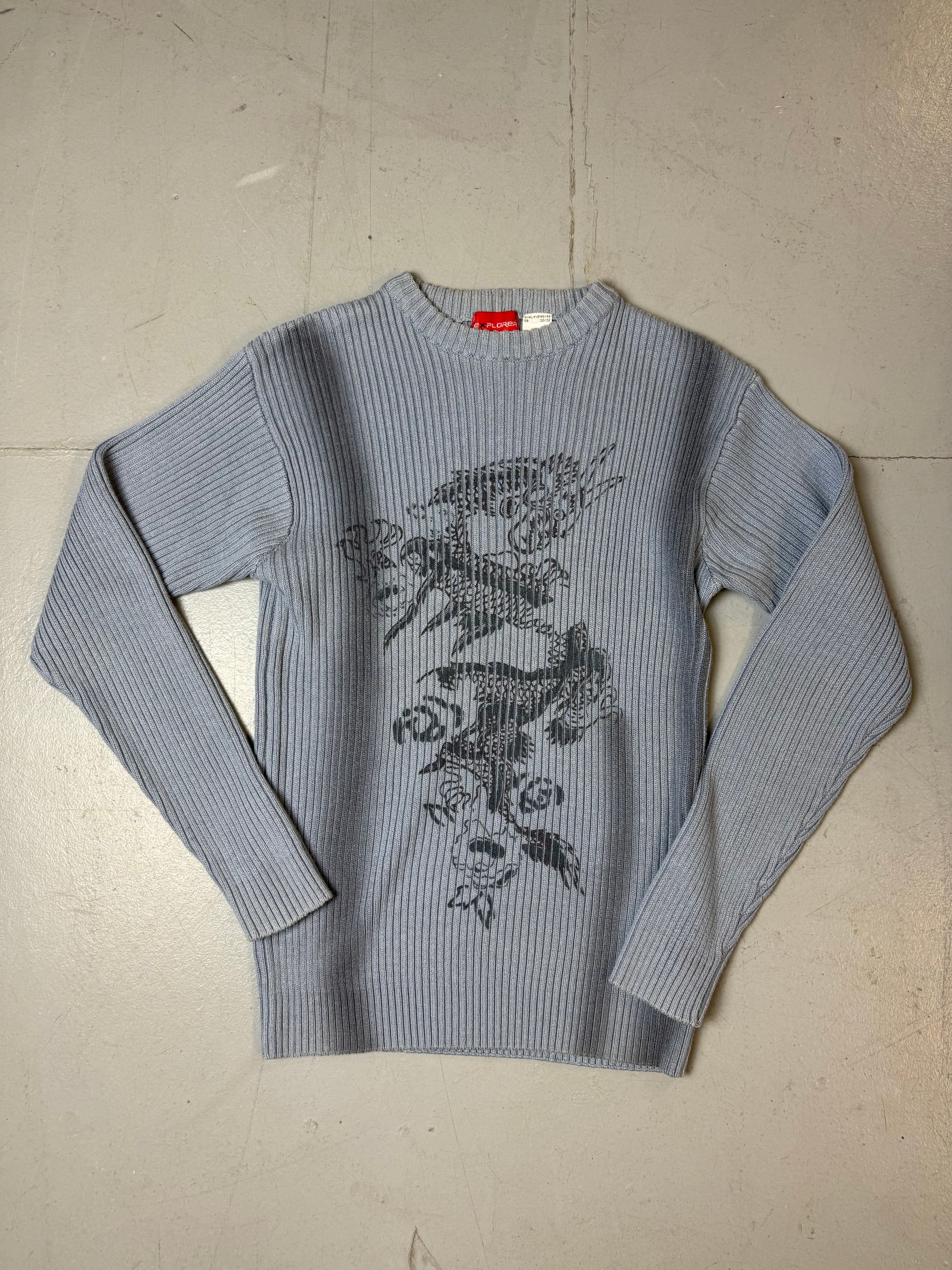 Vintage Explorer Blue Printed Knit Sweater S/M