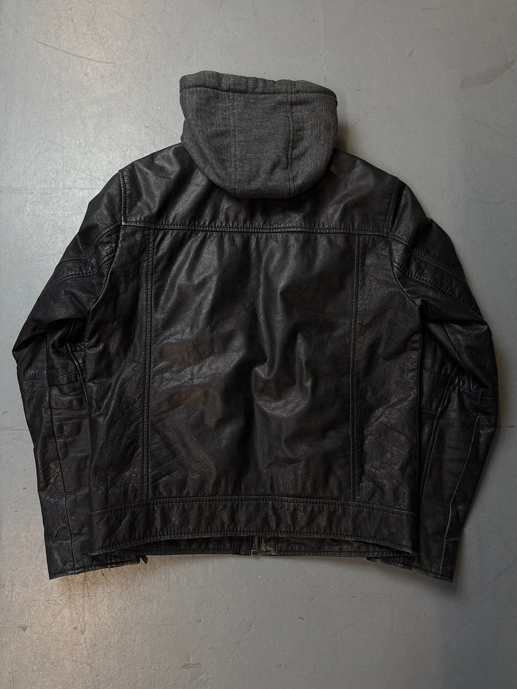 Vintage Oakwood Black Hooded Leather Jacket M