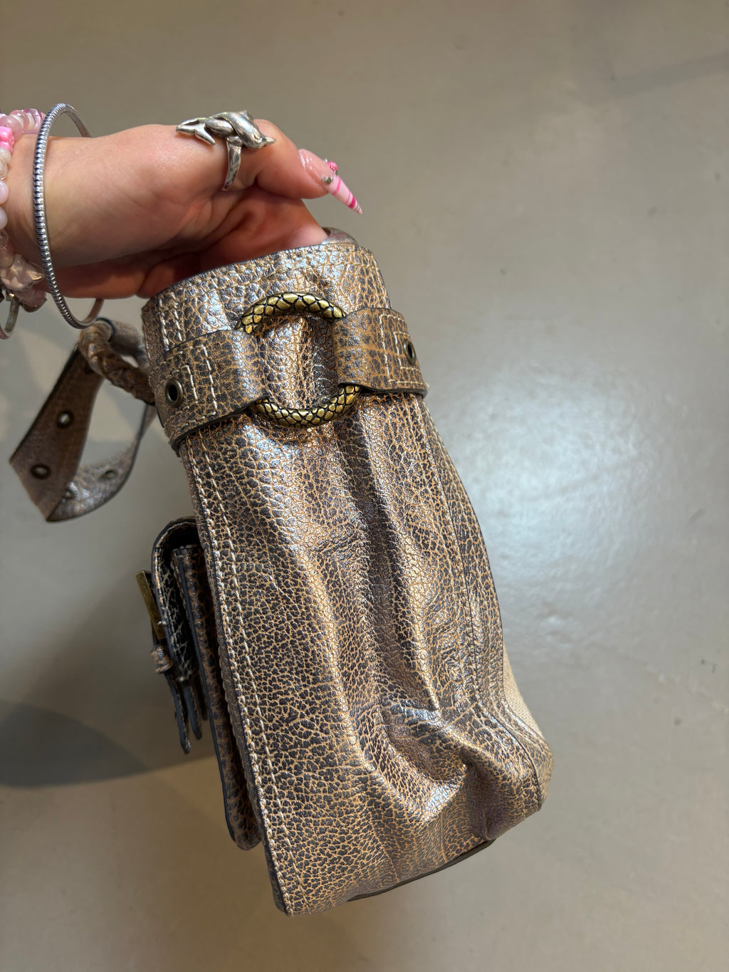 Vintage Beige Just Cavalli Mini Bag With Gold Details