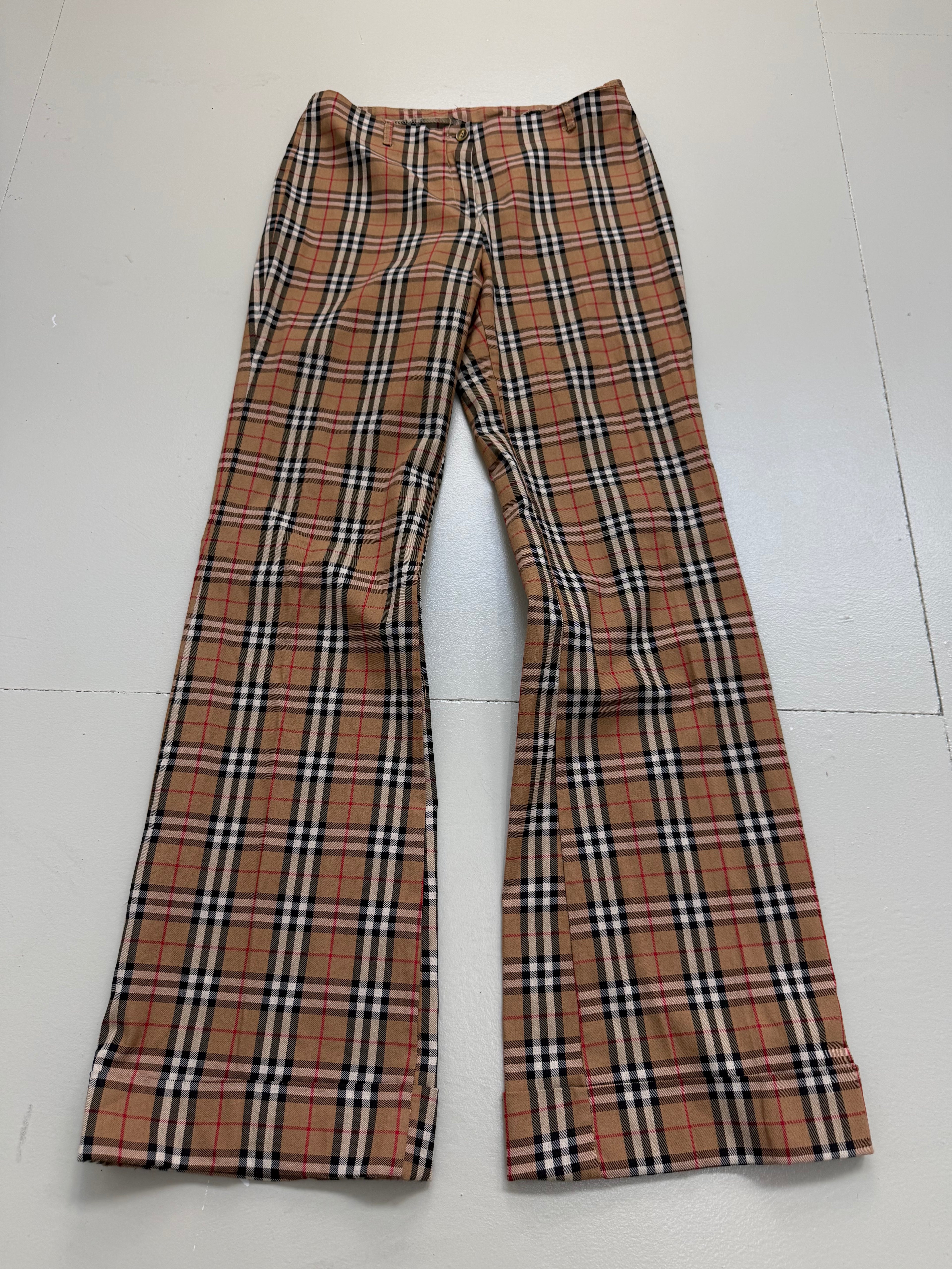 Vintage Beige Checkered Summer Pants S