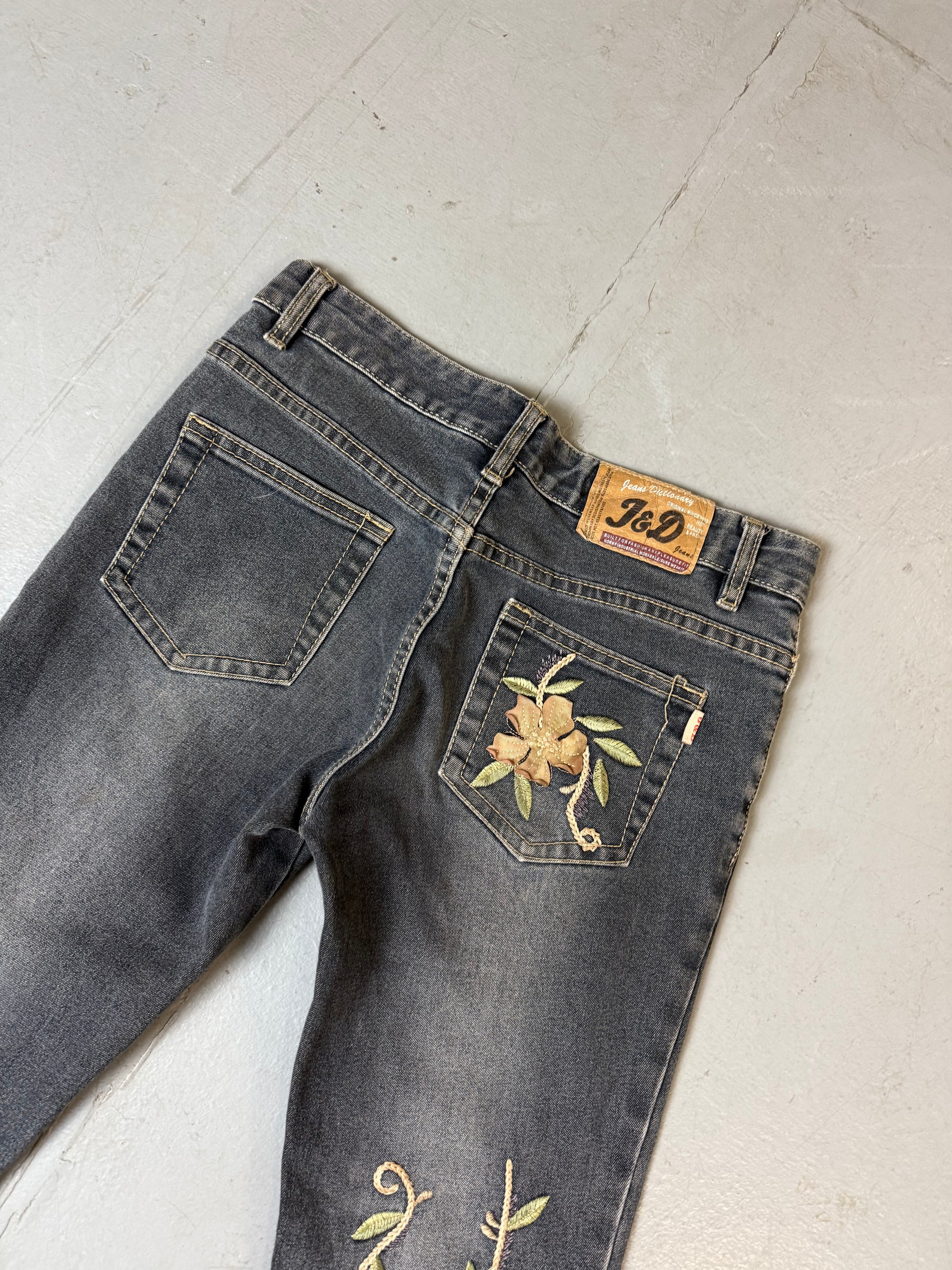Vintage J&D Grey Low Waits Denim with Flowers XS